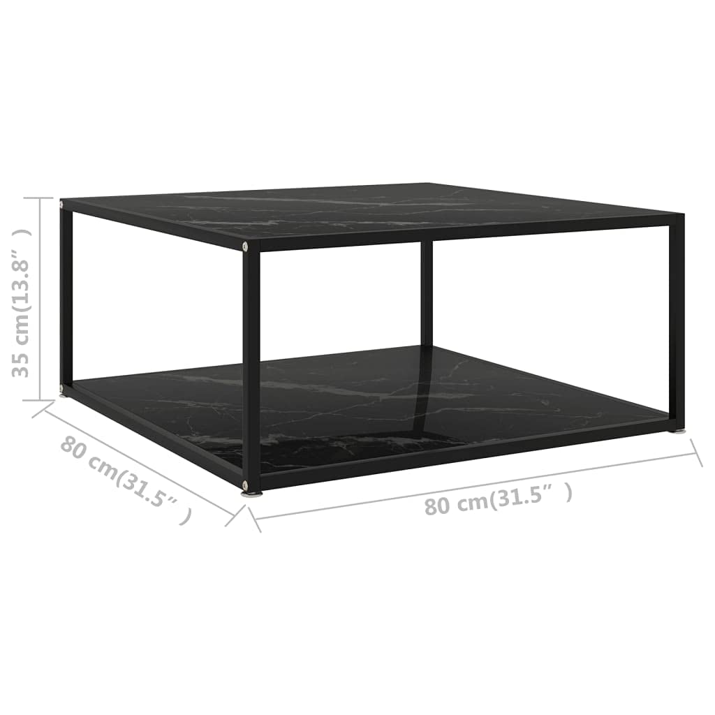 Modern Coffee Table with Tempered Glass Top & Storage Shelf - 2-Tier Powder-Coated Steel Frame End Table for Living Room, Bedroom - 31.5