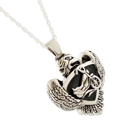 Sterling Silver Eagle & Motorcycle Cremation Jewelry Pendant Necklace for Ashes - Memorial Keepsake for Loved Ones | Perfect for Bikers, Veterans & Outdoor Enthusiasts