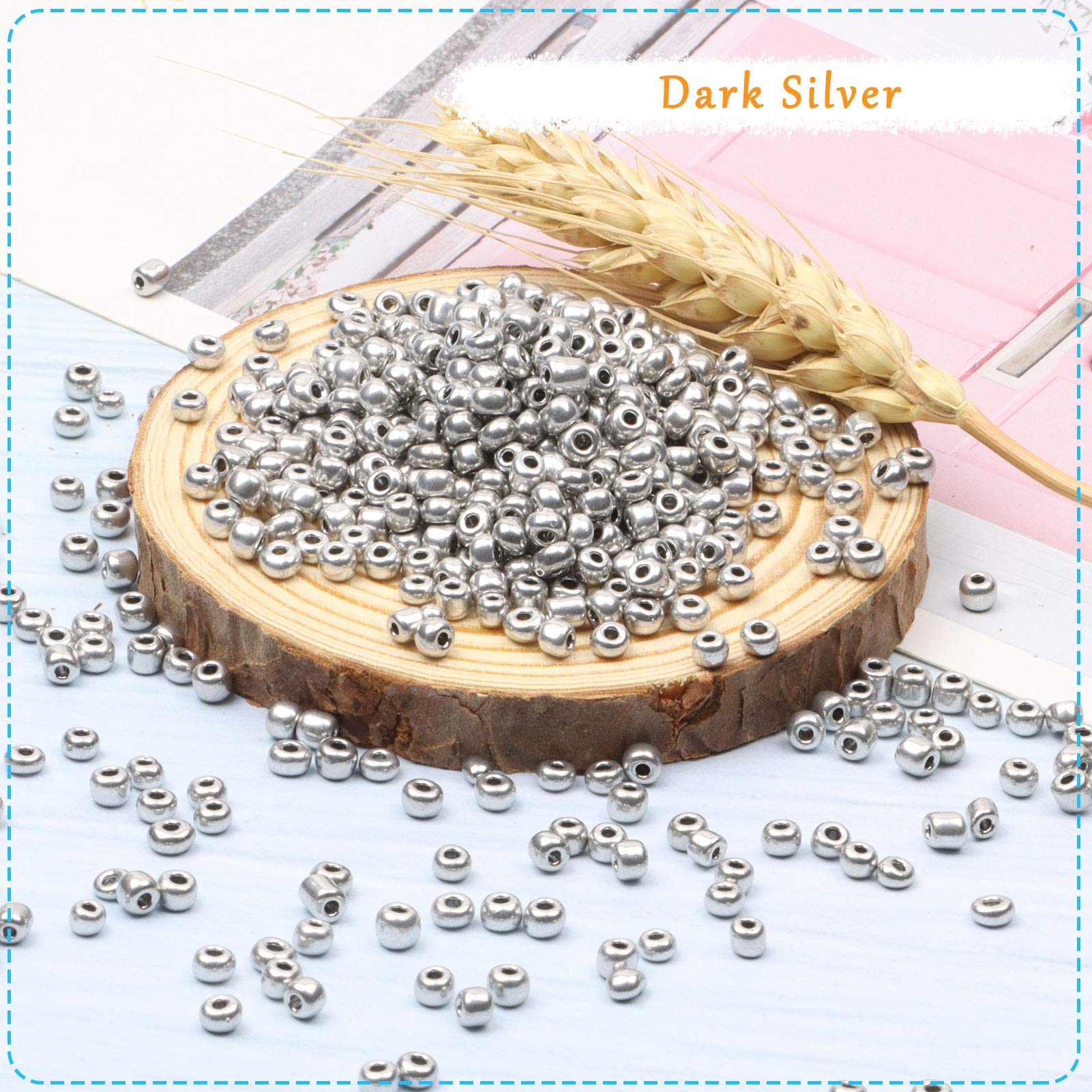 2000pcs 4mm Glass Seed Beads Bulk - Dark Silver Craft Beads for DIY Jewelry Making, Bracelets, Necklaces | Perfect for Waist Beads, Spacer Beads & Small Pony Bead Projects | Includes Free Tweezers | Ideal for Home Crafts, Gift Making & Boho Fashion Accessories