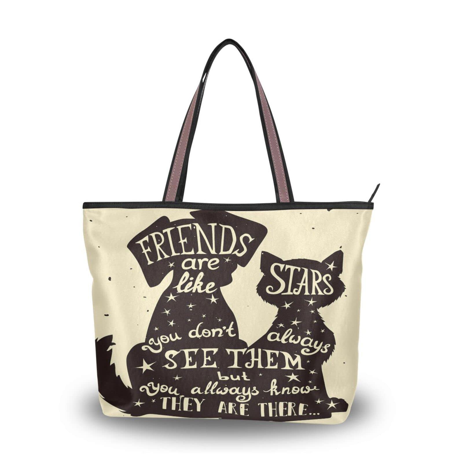 Stylish Reusable Tote Bag for Women - Durable Shoulder Handbag with Dog & Cat Print, Perfect for Beach, Travel, Shopping & Daily Use
