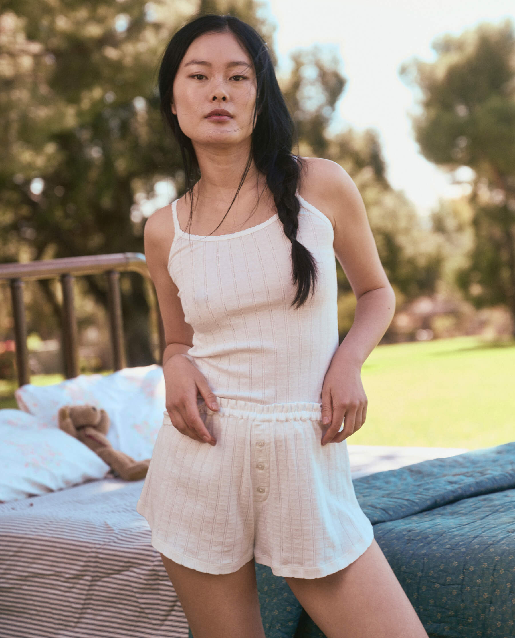 Women's White Pointelle Tap Shorts - Breathable Lace Trim Casual Shorts for Summer, Lounge, and Yoga | Perfect for Home, Beach, and Vacation Wear