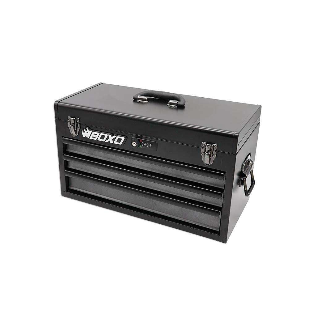 BOXO USA 159-Piece Heavy Duty Toolbox Set - Metric & SAE Locking Tools with 3 Drawers, Portable Hand Carry Case (Black) - Ideal for Mechanics, DIY Projects & Professional Tool Storage