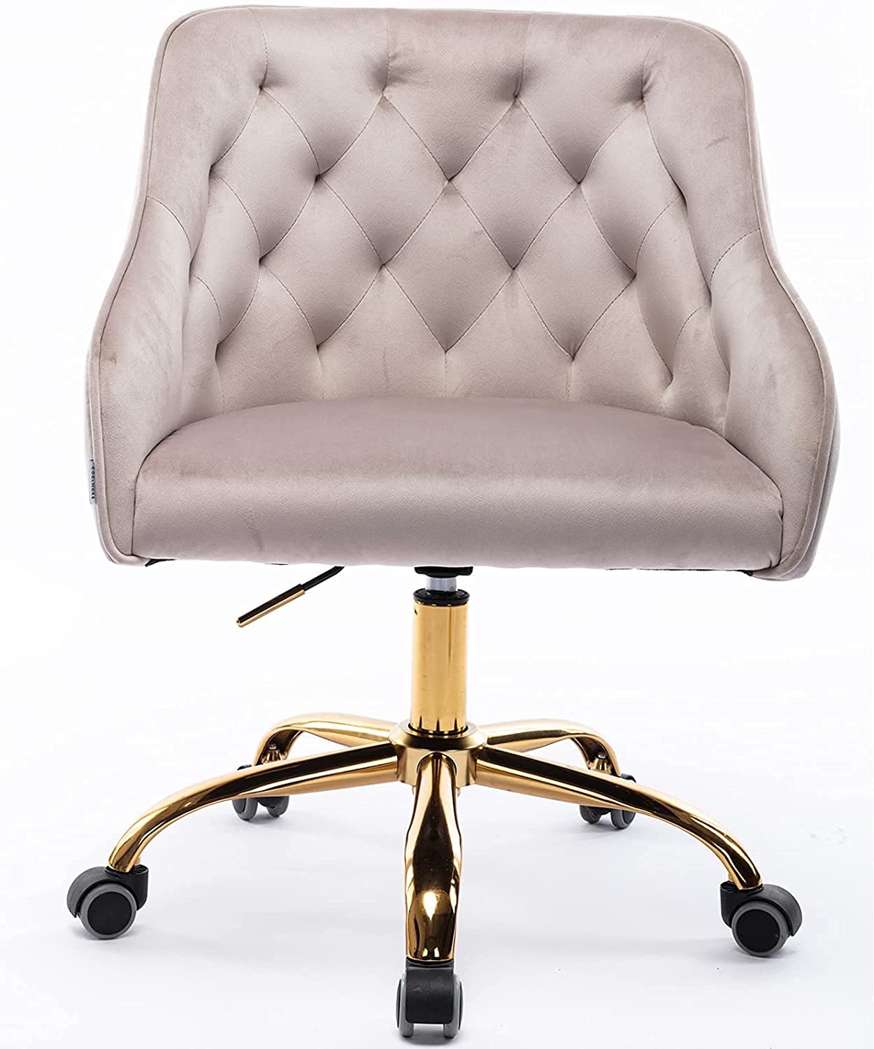 Modern Velvet Swivel Desk Chair with Gold Legs - Ergonomic Home Office Computer Chair, Rolling Task Chair for Women & Girls - Perfect for Living Room, Bedroom & Study (Grey) - Ideal for Work, Gaming & Vanity Makeup