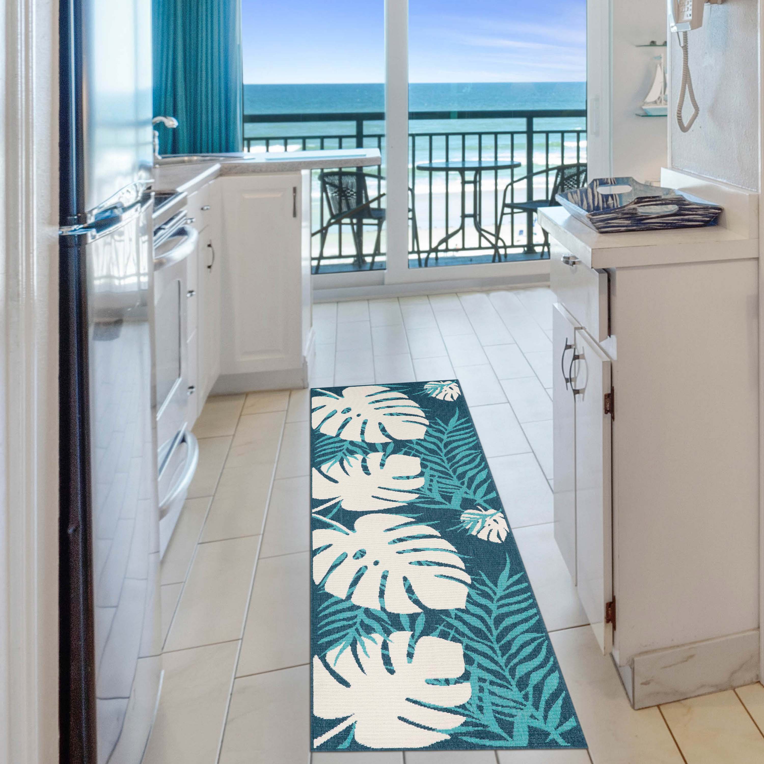 Waikiki Oversized Tropical Leaves Coastal Indoor Outdoor Area Rug - Perfect for Beach House, Boho Living Room, and Patio Decor