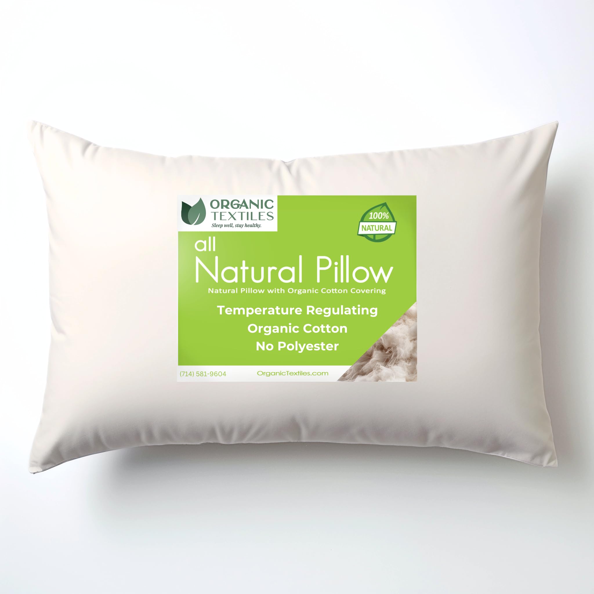 Organic Cotton Pillow with Adjustable Loft - GOTS Certified Queen Size Pillow for Head & Neck Pain Relief - Ideal for Back, Side & Stomach Sleepers - Perfect for Home, Office & Travel Use