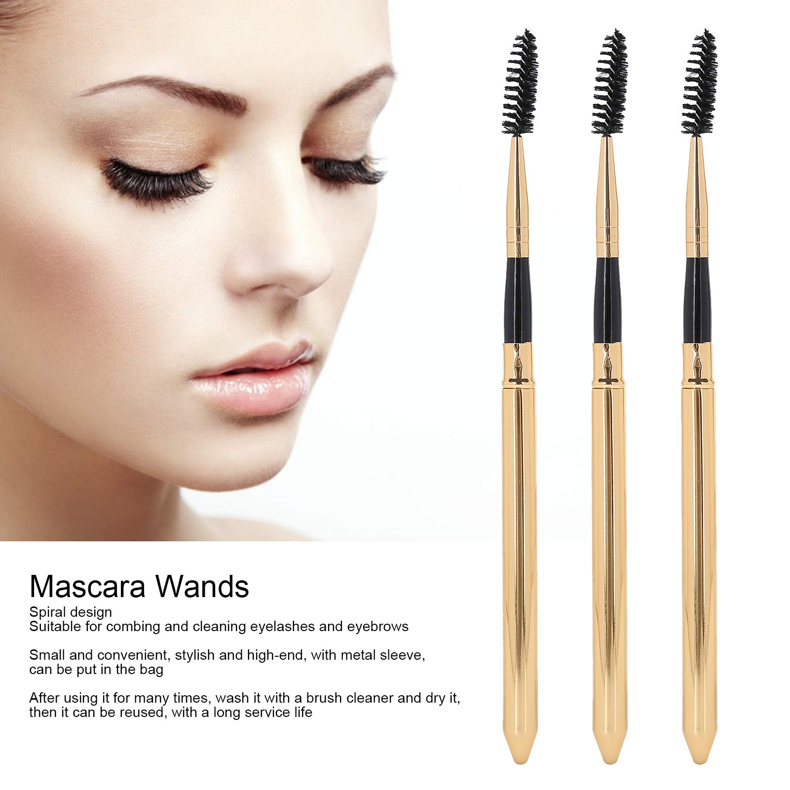 3pcs Mascara Wands Set - Eyelash & Eyebrow Brush with Metal Cover for Daily Makeup & Festivals