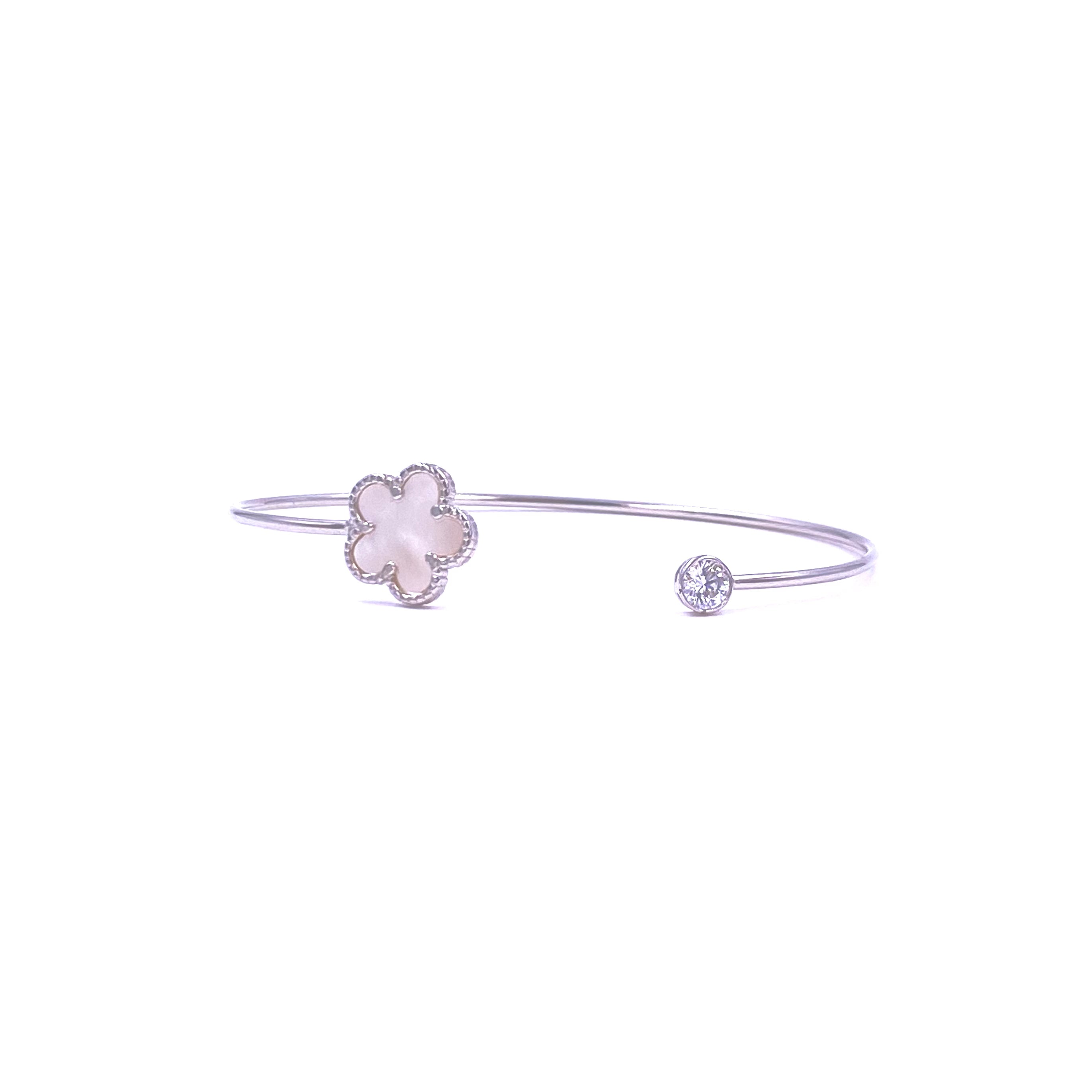 Ashley Gold Stainless Steel Open Clover & Cubic Zirconia Bangle Bracelet - Elegant Jewelry for Women, Perfect for Parties, Weddings & Everyday Wear