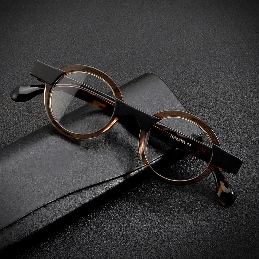 Stylish Black Unisex Acetate Round Eyeglasses - Full Rim Small Frame 19231 | Perfect for Reading, Work & Fashion Accessories
