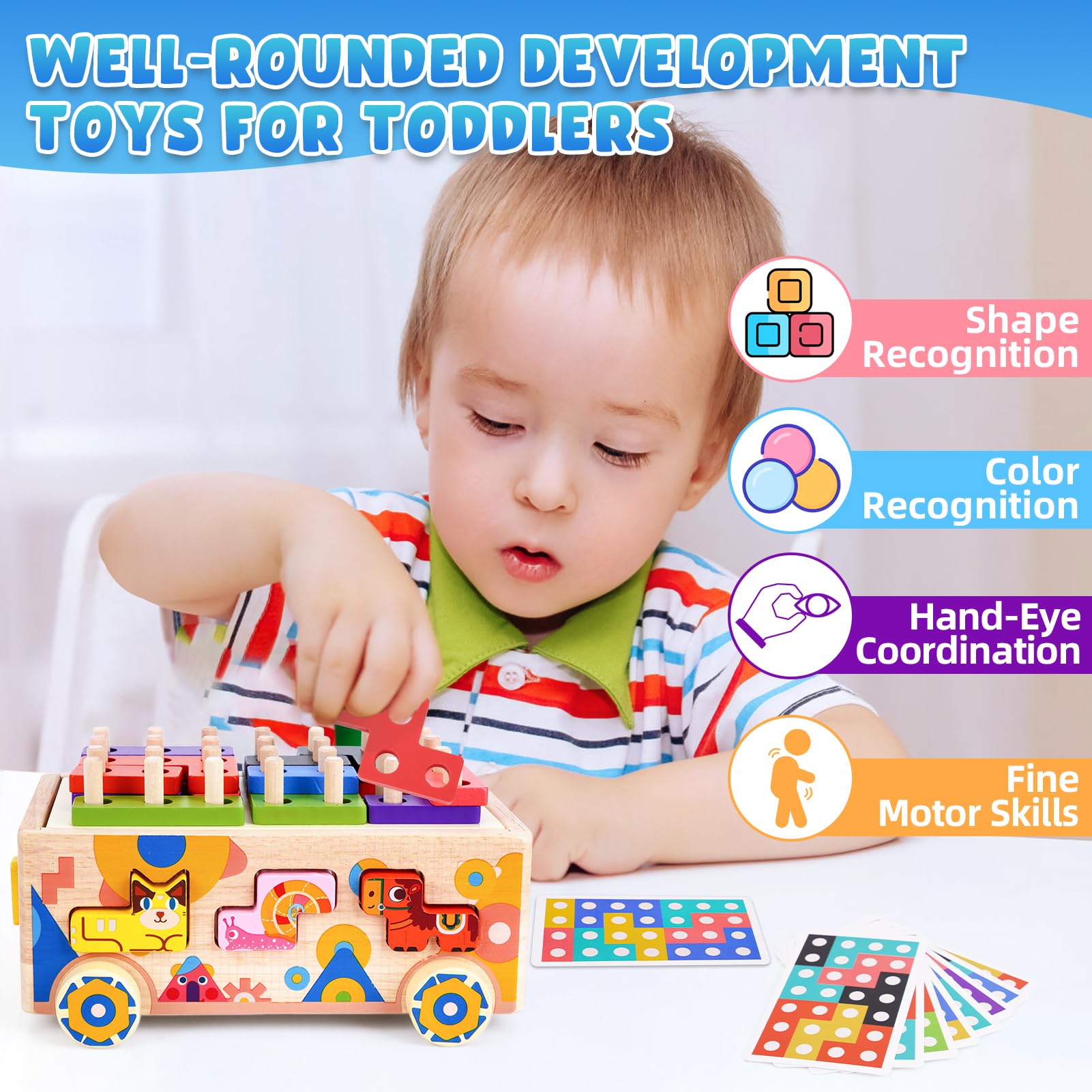 Montessori Wooden Building Blocks for Toddlers 2-3 Years Old - Educational Shape Sorting & Stacking Toys with Animal Designs - Perfect Christmas & Birthday Gifts for Boys & Girls - Ideal for Early Learning, Preschool Activities & Sensory Play