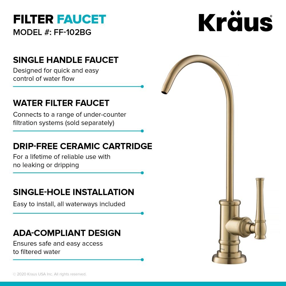 KRAUS Allyn 100% Lead-Free Brushed Gold Kitchen Water Filter Faucet - FF-102BG | Perfect for Clean Drinking Water & Modern Kitchen Designs