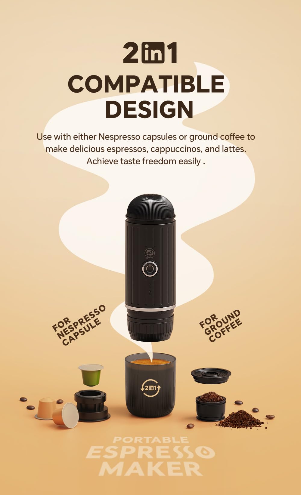 Portable Coffee Maker Travel Espresso Machine - 120W 19 Bar Pressure with 7500mAh Rechargeable Battery - Compact Red Espresso Maker for Camping, Hiking, Road Trips, Office & Home Use - Perfect for Travelers & Coffee Lovers On The Go
