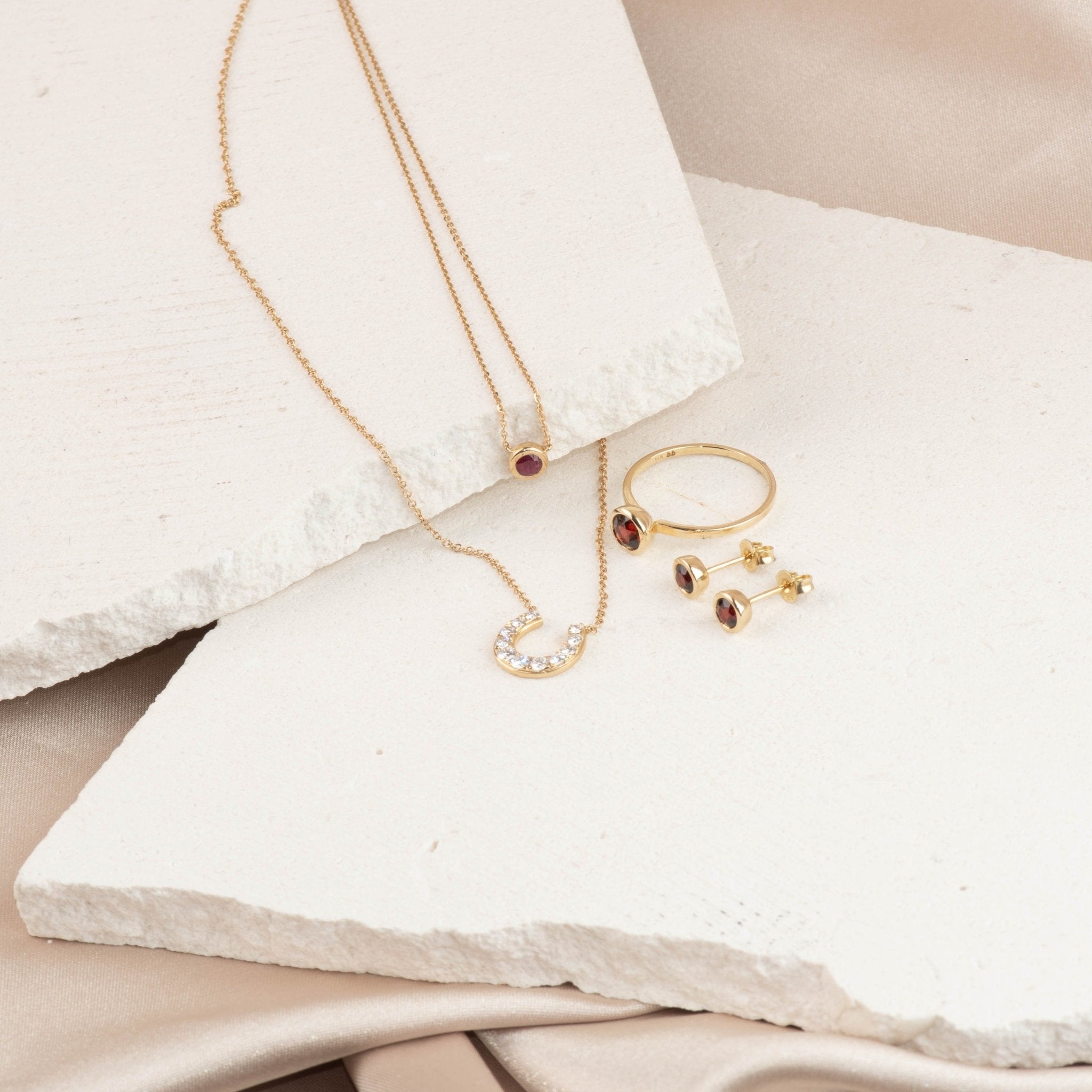 14k Solid Yellow Gold Ruby Station Necklace - Elegant Bezel Set Gemstone Jewelry for Women, Perfect for Gifts, Anniversaries, and Special Occasions