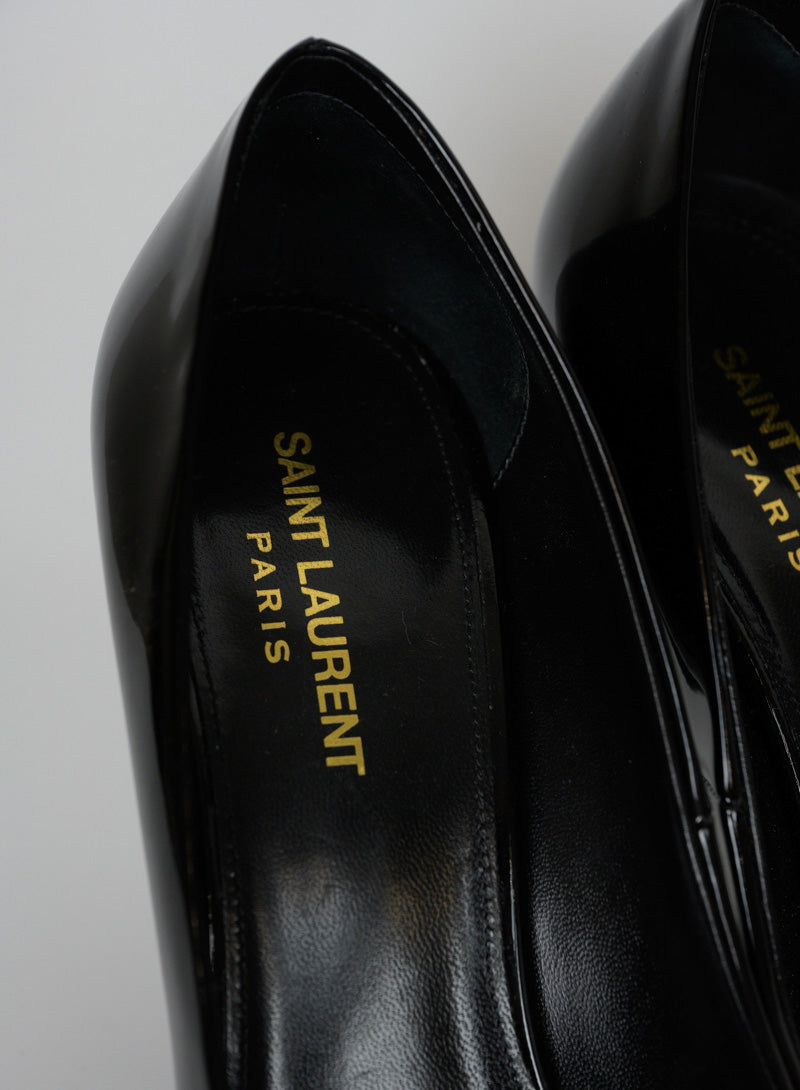 Saint Laurent Black Vernis Décolléte Heels Size 38.5 - Elegant High Heels for Women, Perfect for Evening Parties & Formal Events