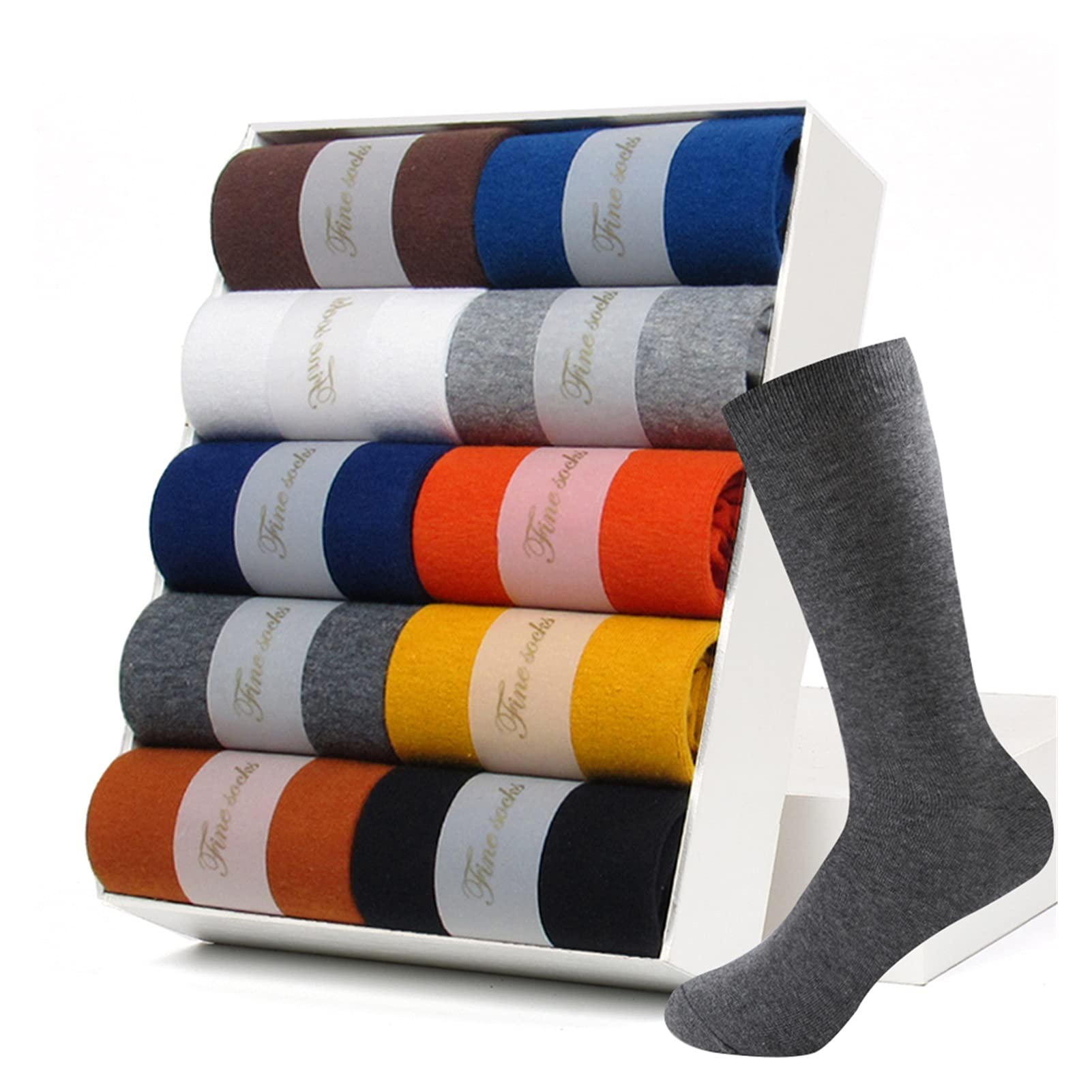 Premium 10-Pack Men's Business Dress Socks - Breathable Winter Warm Cotton Crew Socks for Office & Formal Wear (Size 39-45) - Ideal for Corporate Gifts, Daily Work Attire & Cold Weather Comfort