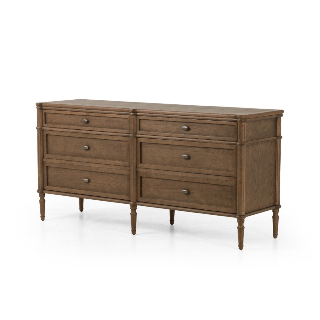 Toulouse 6 Drawer Dresser in Toasted Oak Finish - Stylish Bedroom Storage Solution for Clothes and Accessories