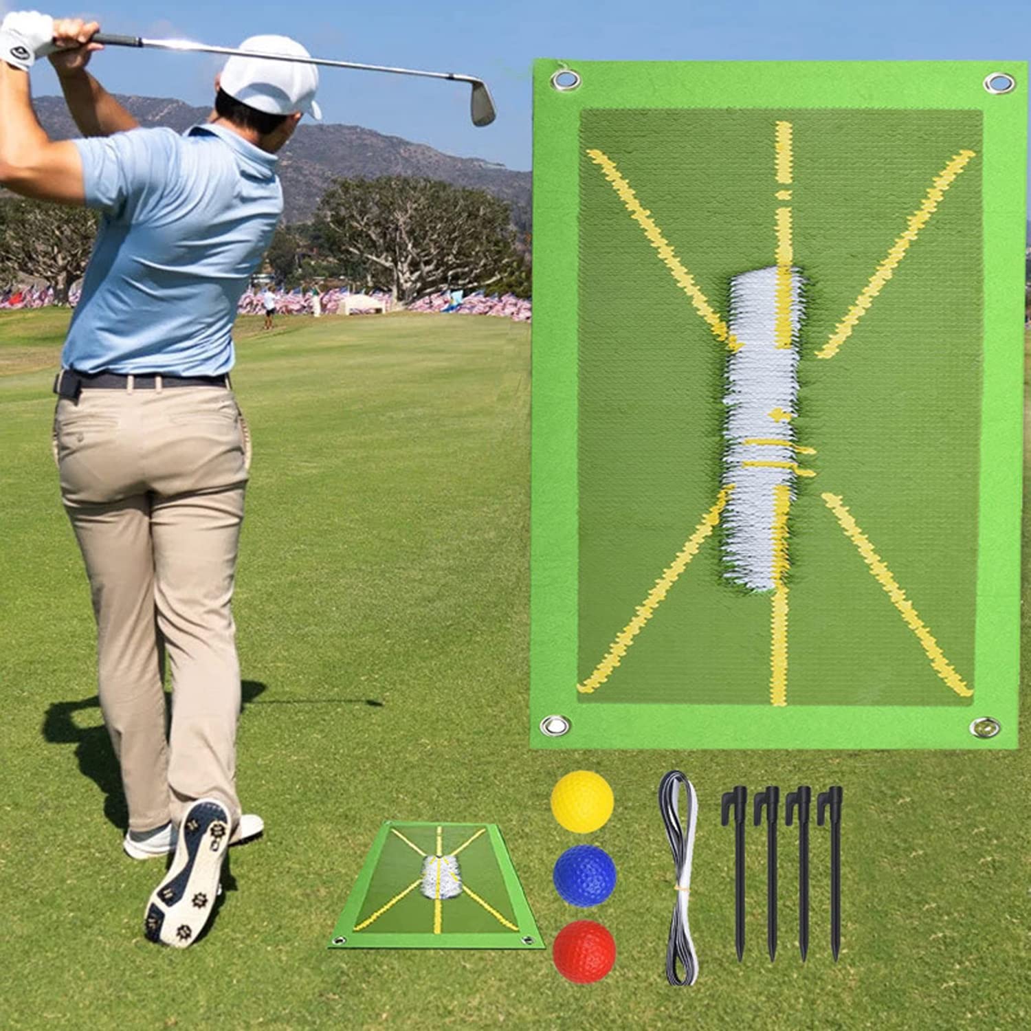 Premium Golf Practice Mat - Portable Golf Training Mat with Swing Analysis & Divot Action - Improve Swing Path & Posture for Indoor/Outdoor Golf Training
