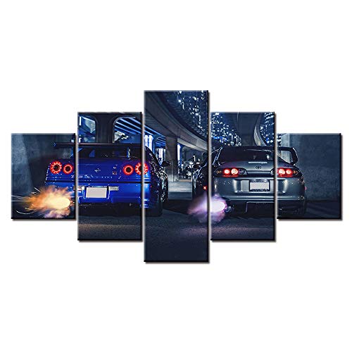 5-Piece Modern Canvas Wall Art - Skyline Supra Car Multi-Panel Framed Painting for Home & Office Decor | Stretched Landscape Artwork | Perfect for Living Room, Bedroom & Man Cave Decor