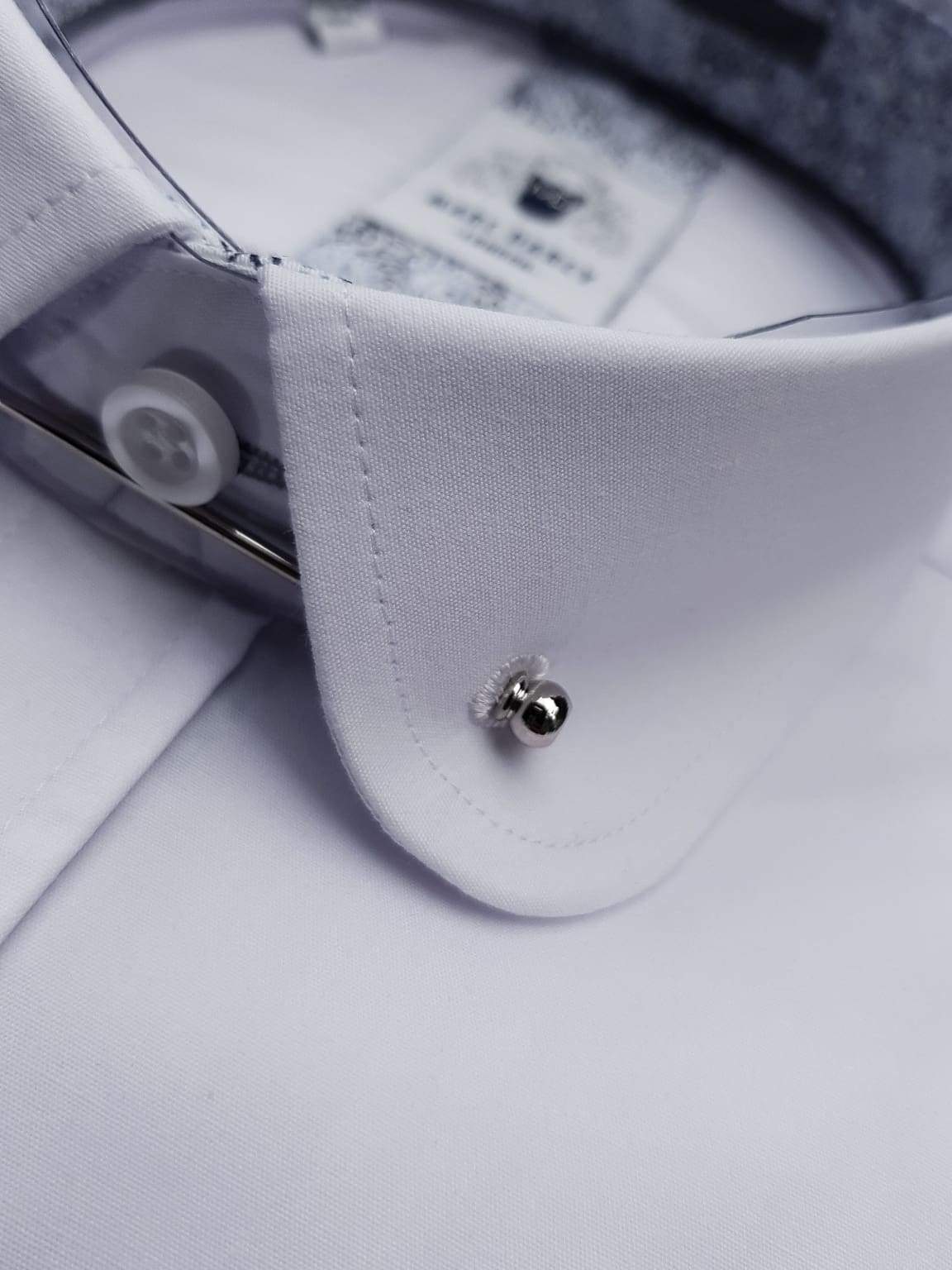 Marc Darcy Benson White Penny Collar Shirt with Collar Bar - Classic Formal Dress Shirt for Business, Wedding & Special Occasions