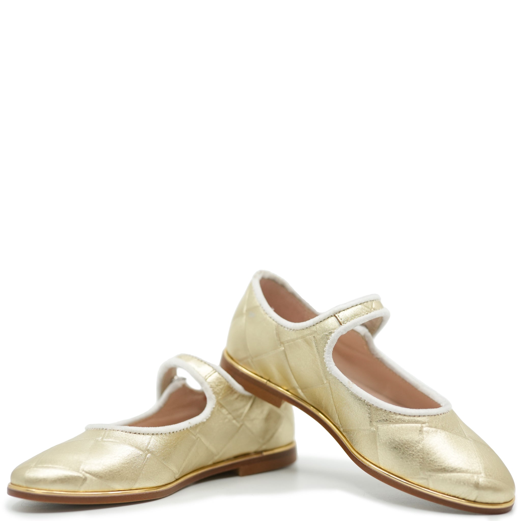 Beberlis Gold Diamond Cut Pointed Mary Jane Pumps - Elegant Women's Dress Shoes for Weddings, Parties & Special Occasions