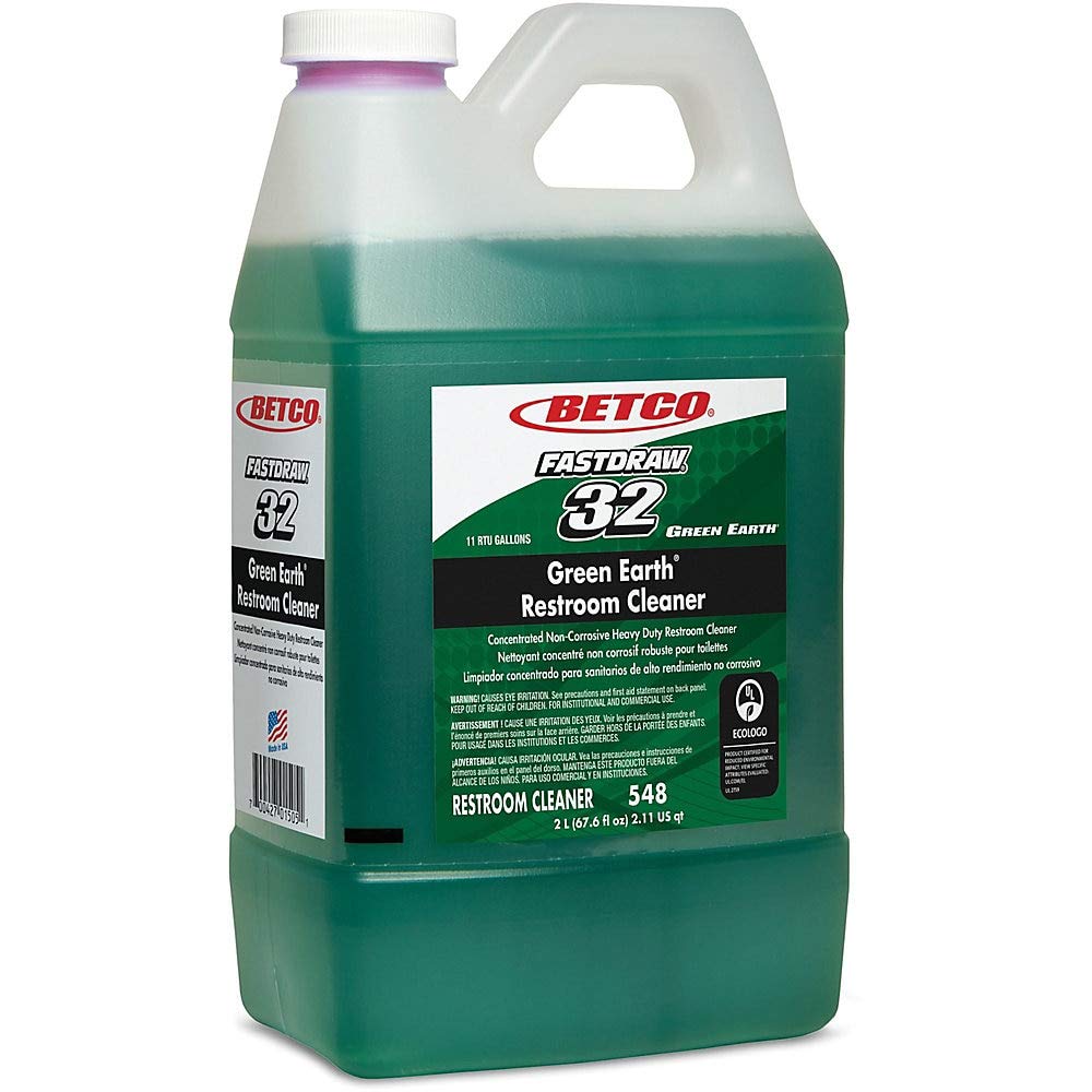 Betco® Green Earth® Eco-Friendly Restroom Cleaner - 2 Liters (Pack of 4) | Bathroom & Toilet Disinfectant for Commercial & Home Use | Heavy-Duty Degreaser for Tiles, Sinks & Fixtures