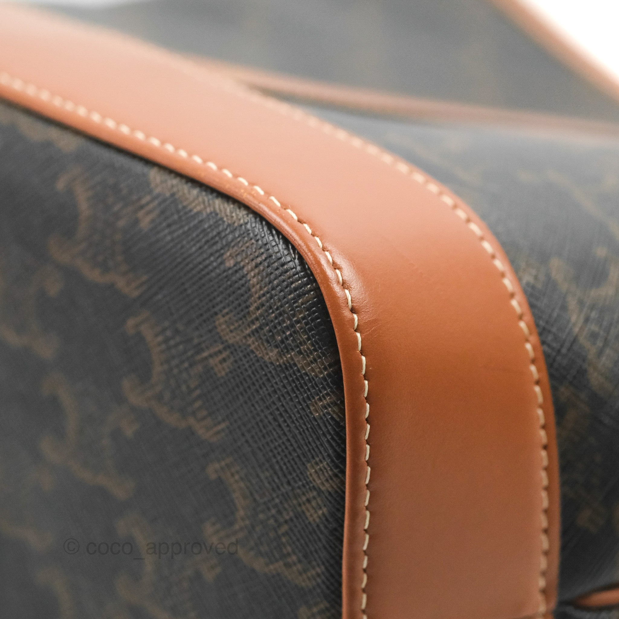Celine Small Bucket Bag in Triomphe Canvas & Tan Calfskin Leather - Perfect for Everyday Use, Work & Travel Accessories