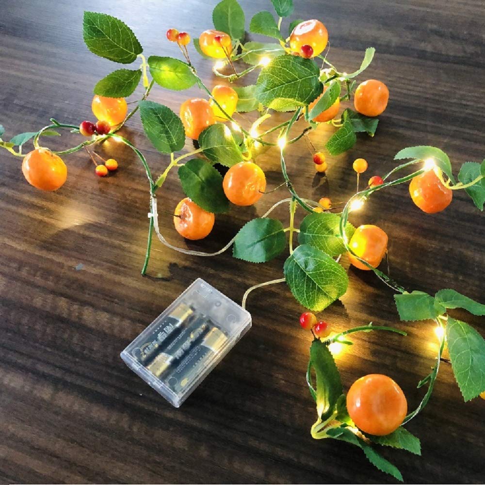 2m Artificial Tangerine Vine with 20 LED String Lights - Battery Powered Kumquat Berries Decor for Indoor & Outdoor Use | Perfect for Christmas, Weddings, Garden Parties & Home Decoration