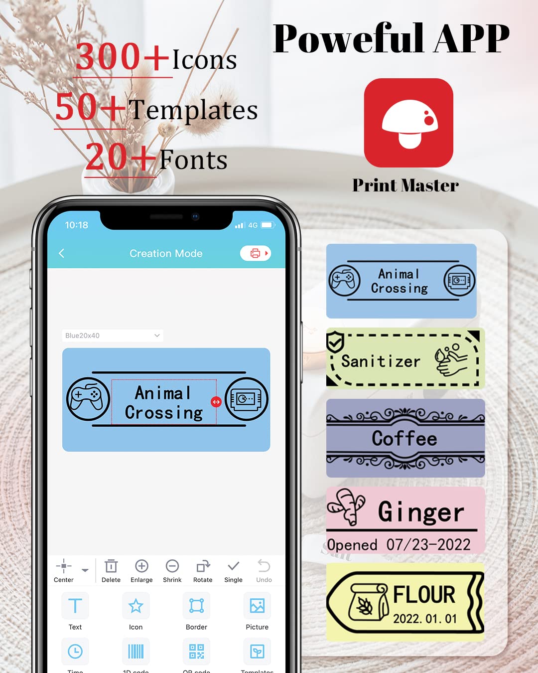Phomemo D50 Portable Label Maker with 3 Rolls White Adhesive Labels (20mm x 40mm) - Perfect for Home, Office & Warehouse Organization