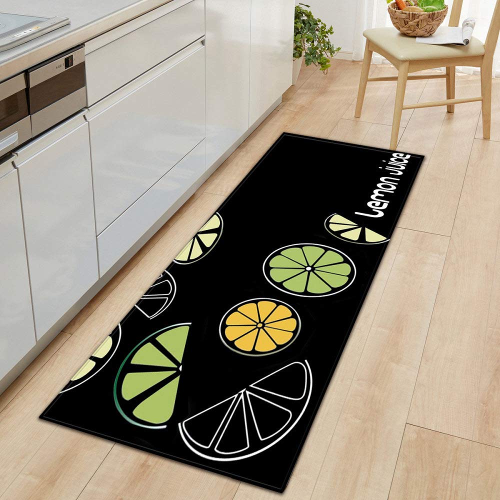 HEATL Black Cartoon Lemon Slice Print Soft Non-Slip Runner Rug - 60x180cm Washable Hallway, Entryway, Laundry, Bedroom & Kitchen Carpet for Home Decor | Perfect for High Traffic Areas & Cozy Spaces