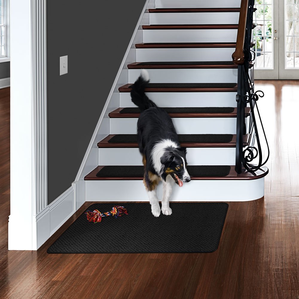 Non-Slip Stair Treads Rug - Black 3x3 Feet - Washable & Durable Carpet for Stairs, Landings, and High-Traffic Areas - Perfect for Homes, Offices, and Entryways