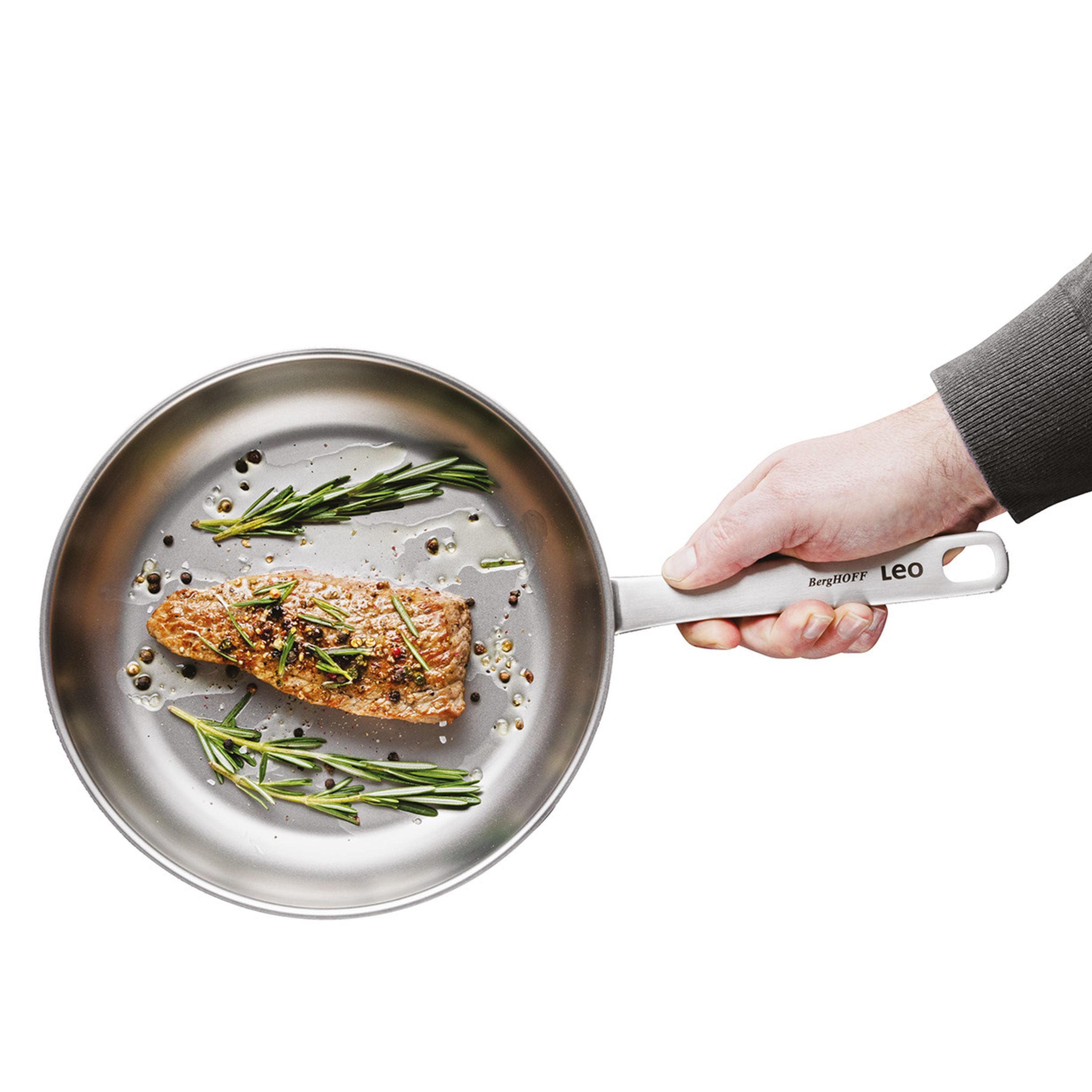 BergHOFF Leo Graphite 10-Inch Nonstick Frying Pan | 18/10 Recycled Stainless Steel Cookware | Induction Compatible | Oven Safe to 500°F | Perfect for Searing, Sauteing & Everyday Cooking