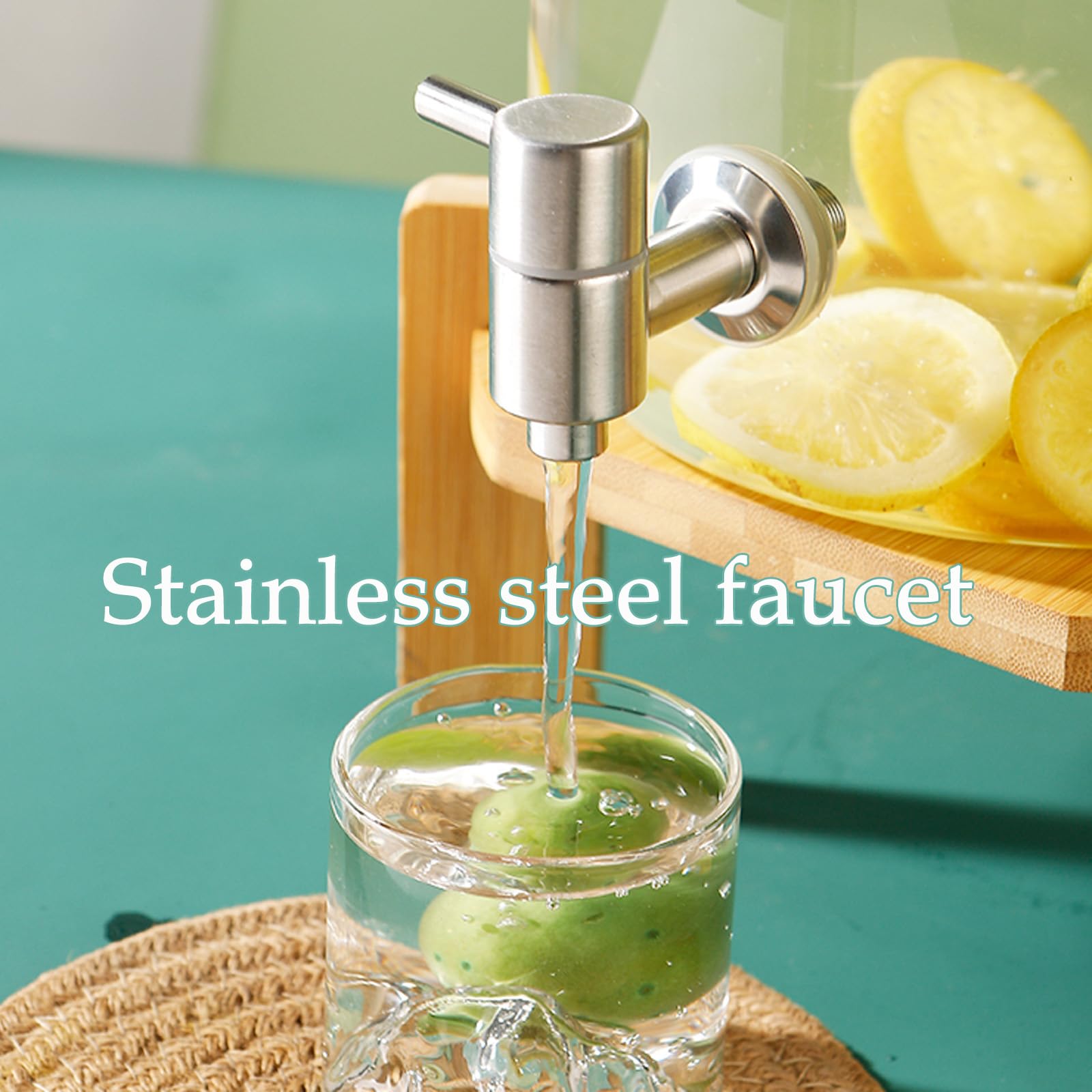 7.5L Glass Beverage Dispenser with Wooden Stand & Faucet - Iced Water Drink Dispenser for Parties, Weddings, Daily Use - Cold Beverage Machine with Bracket