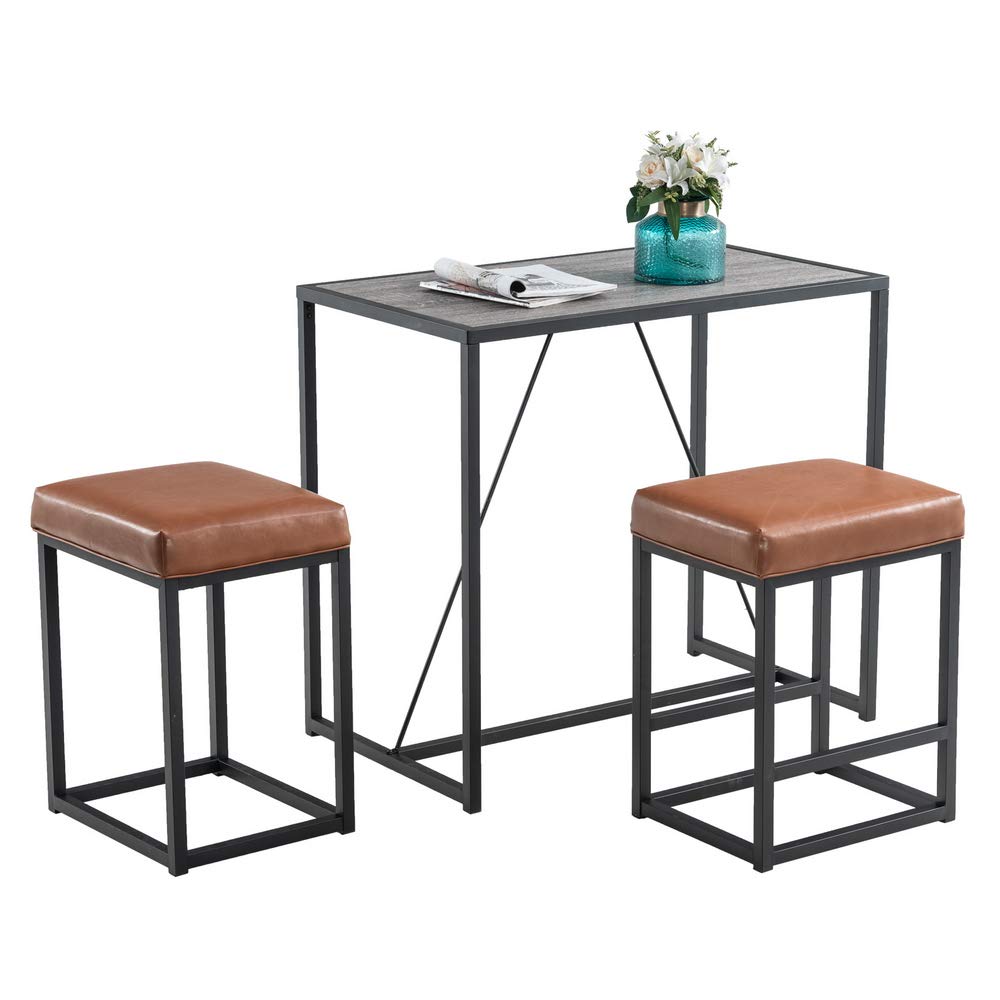 3-Piece Grey Dining Table Set for 2 - Modern Kitchen & Dining Room Table with Chairs - Perfect for Small Spaces, Breakfast Nooks & Cozy Meals