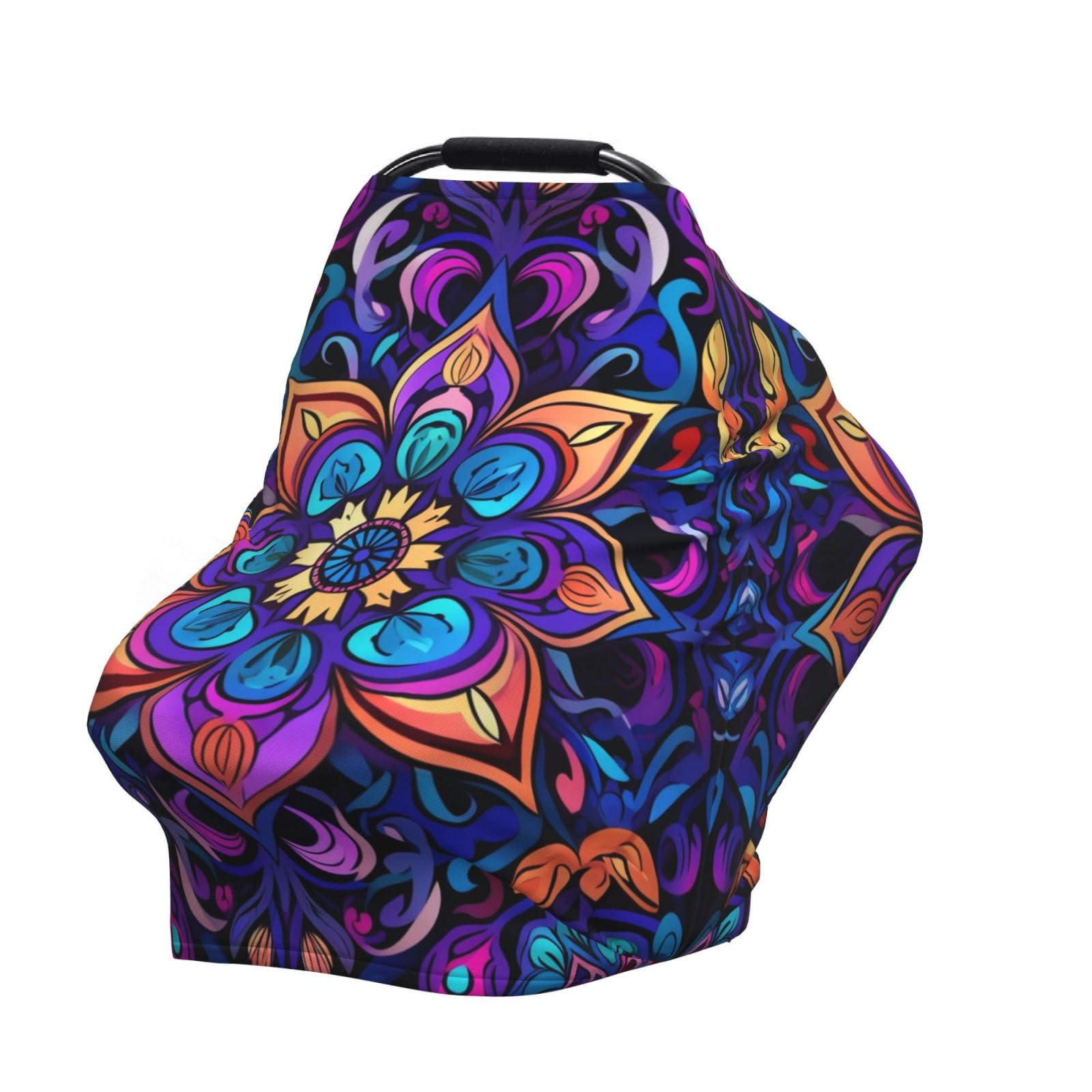 Purple Mandala Baby Car Seat Cover - Breathable Ethnic Pattern Infant Car Seat Canopy for Boys & Girls - Stretchy Stroller Chair Cover & Nursing Cover for Moms - Perfect for Travel, Shopping, and Breastfeeding in Public