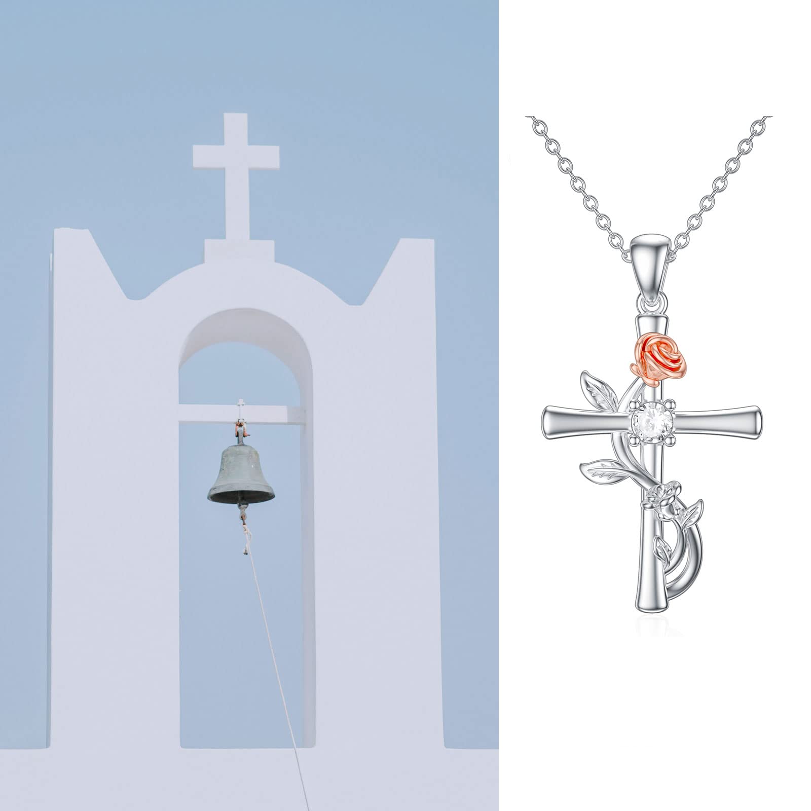 925 Sterling Silver Cross Pendant Necklace for Women - Rose Flower, Sunflower, Infinity & Stethoscope Designs with 18+2 Inch Chain | Elegant Gift for Birthday, Anniversary & Religious Occasions