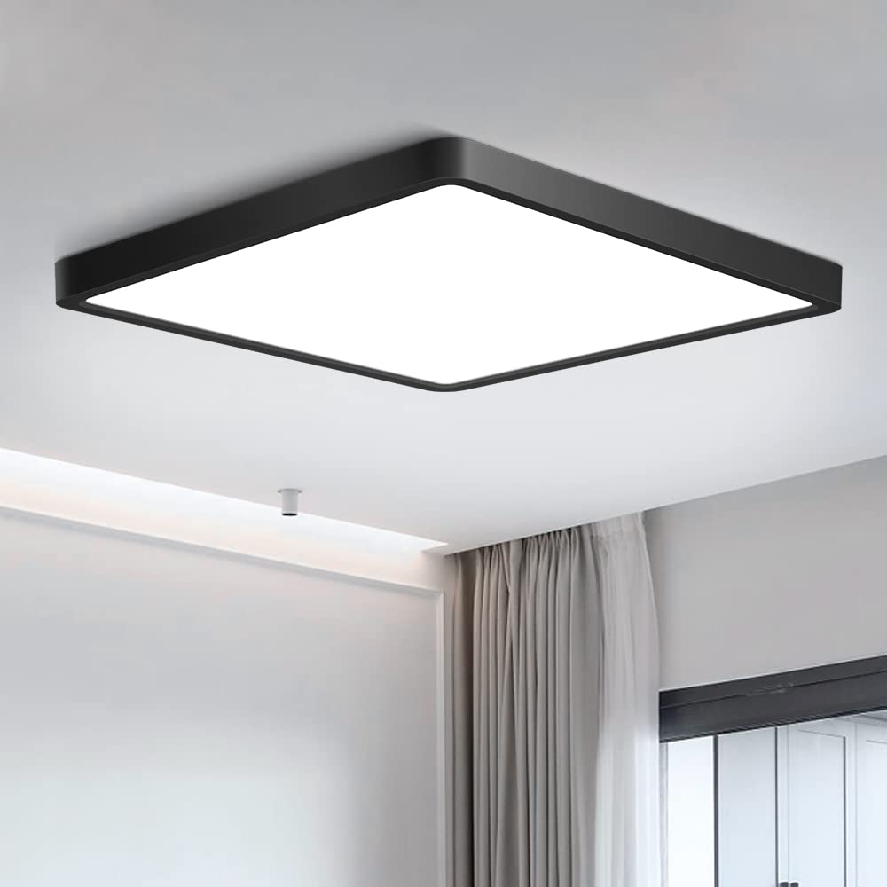 12 Inch LED Flush Mount Ceiling Light Fixture - 24W 5000K Daylight White 3200LM (240W Equivalent) - Black Square Modern Slim Panel Light - Energy Saving Flat Ceiling Lamp for Bedroom, Kitchen, Office, Living Room, Hallway - Perfect for Home & Commercial Lighting