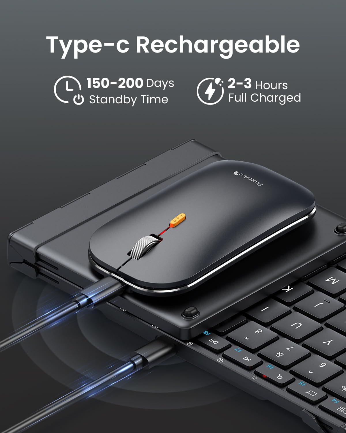 ProtoArc XKM01 Foldable Keyboard and Mouse Combo - Full-Size Wireless Keyboard with 2.4G & Dual Bluetooth for Laptop, iPad, Tablet - Portable Travel & Business Keyboard for Office, Home, Coffee Shop (Black)