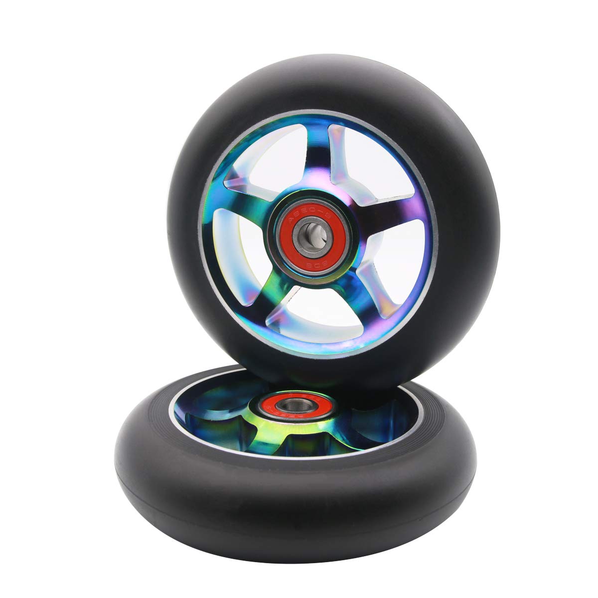 2pcs 100mm Pro Scooter Wheels with ABEC 9 Bearings - Replacement Wheels for MGP, Razor, Lucky & Envy Pro Scooters - Perfect for Street Tricks, Park Riding & Extreme Stunts