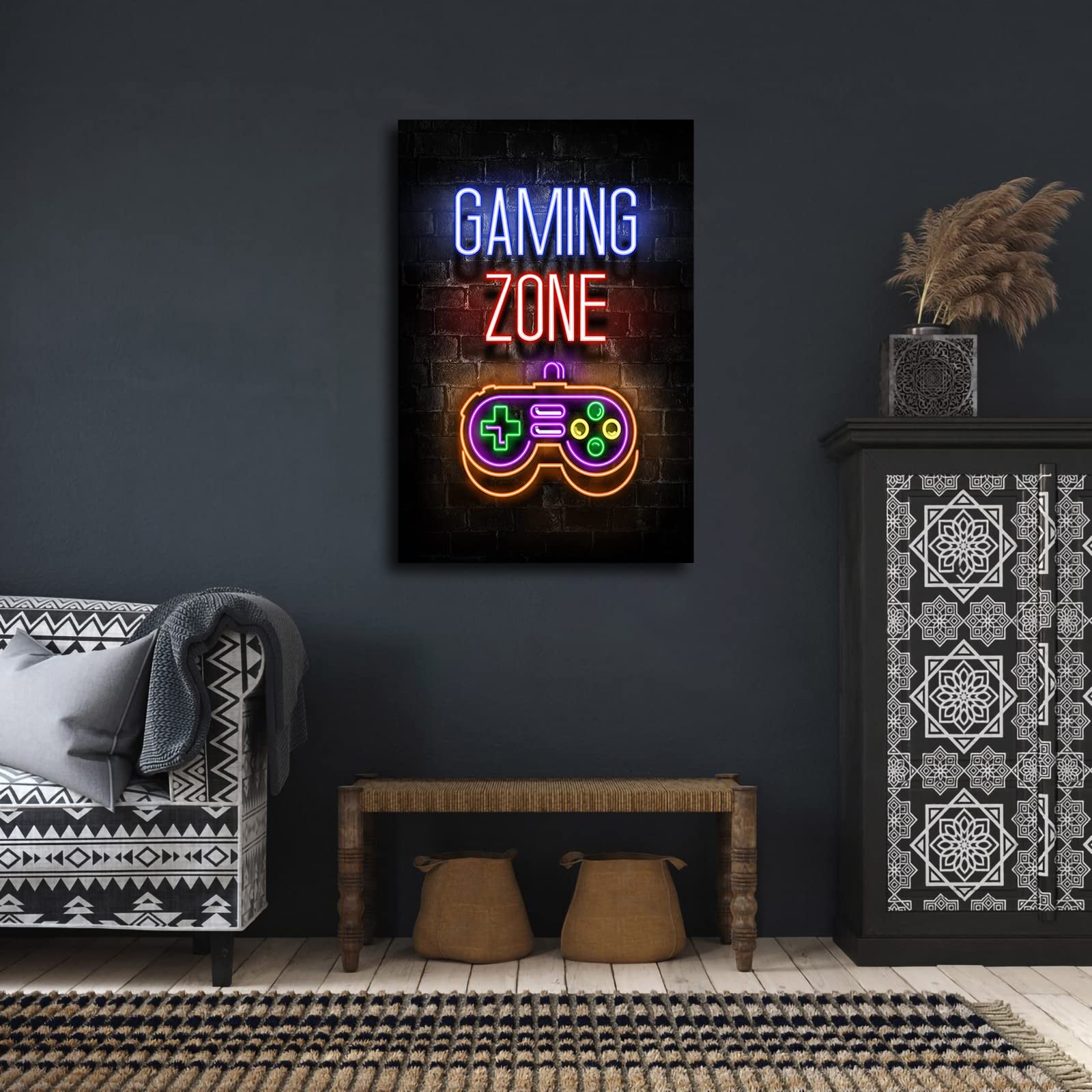 Neon Gaming Posters for Boys Room - 16x24 Inch Inspirational Video Game Wall Art, Gamer Decor for Teen Bedroom & Gaming Room - Perfect for Gaming Setup, Man Cave, or Esports Themed Spaces - YangTing (GAME-ONE)