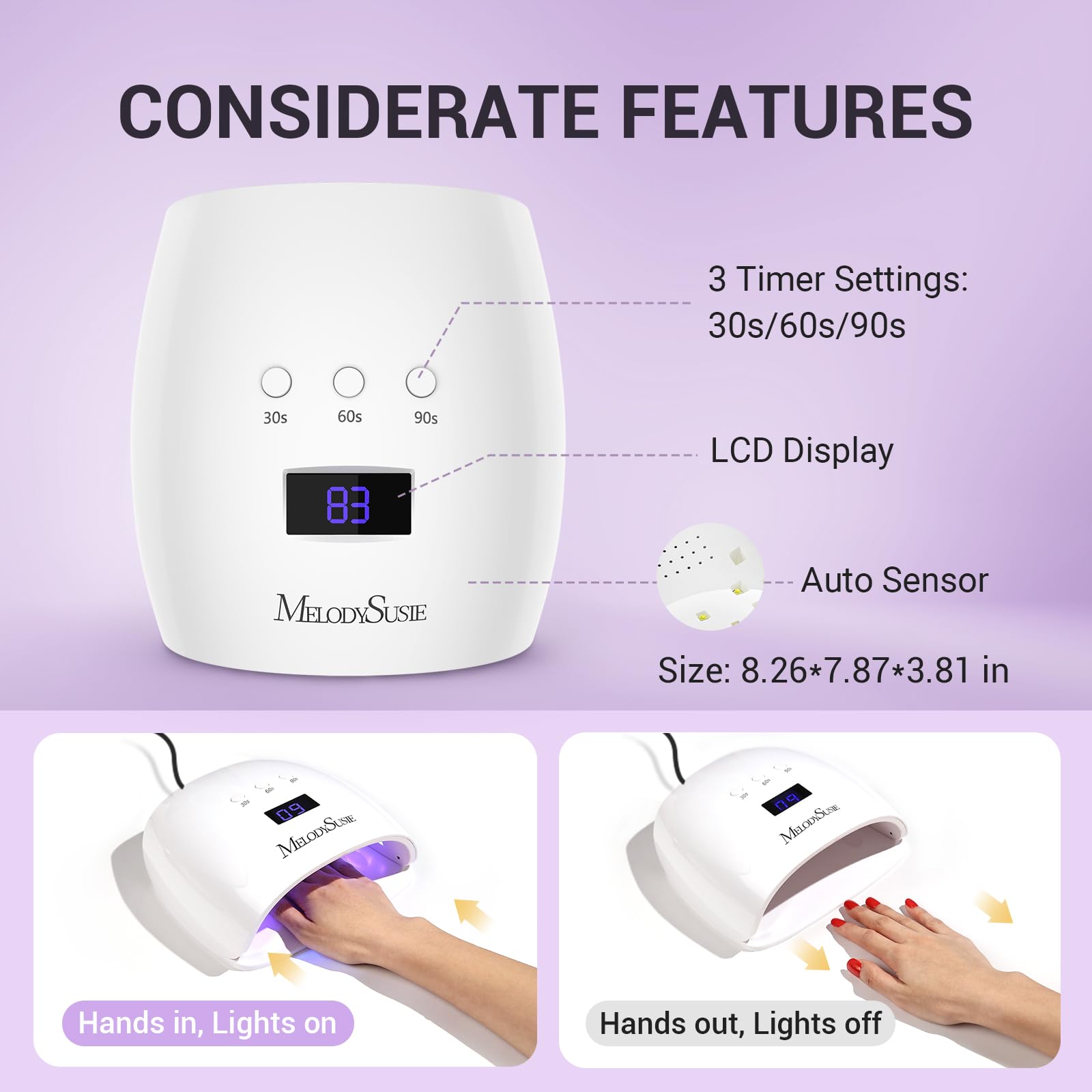 Melodysusie UV LED Nail Lamp 54W Professional Gel Nail Dryer with Smart Sensor, 3 Timer Settings & LCD Display - Fast Curing for Gel Polish, Manicures & Nail Art at Home Salon