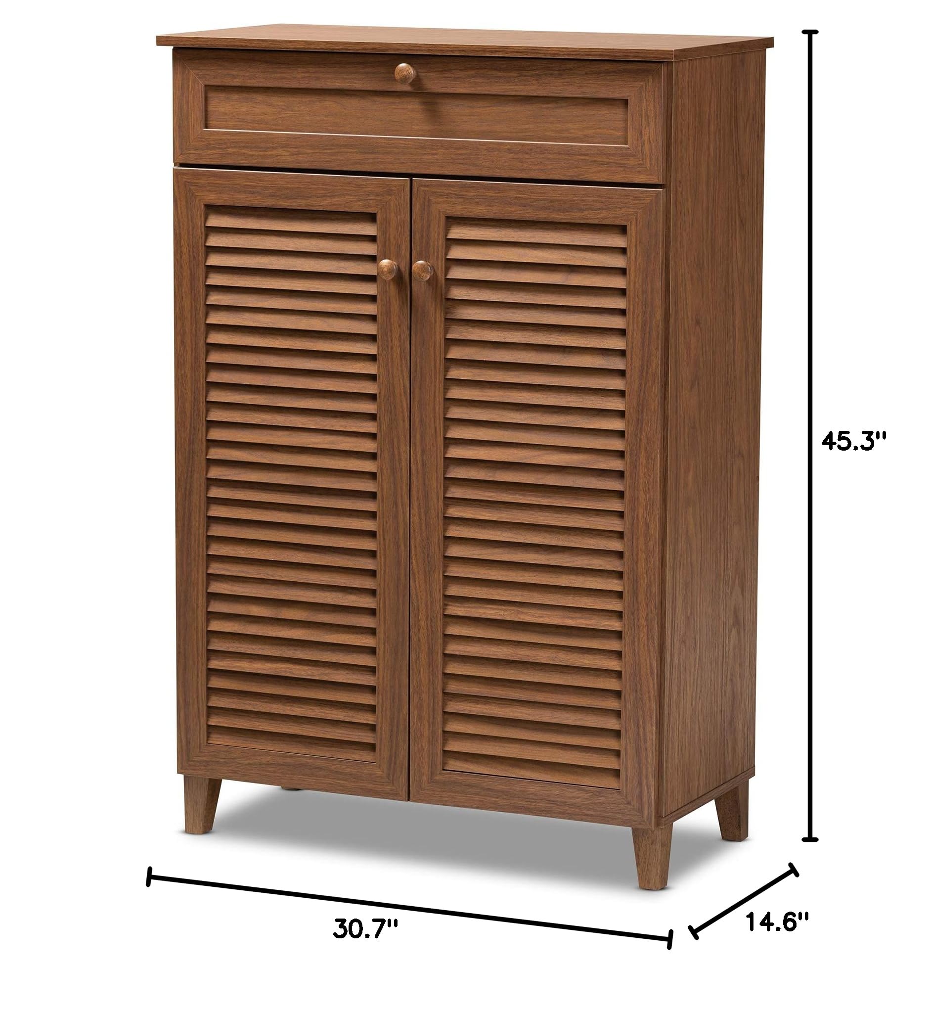 Baxton Studio Shoe Cabinet with Storage - Walnut Finish Entryway Organizer for Shoes & Accessories | Perfect for Small Spaces, Apartments & Closets