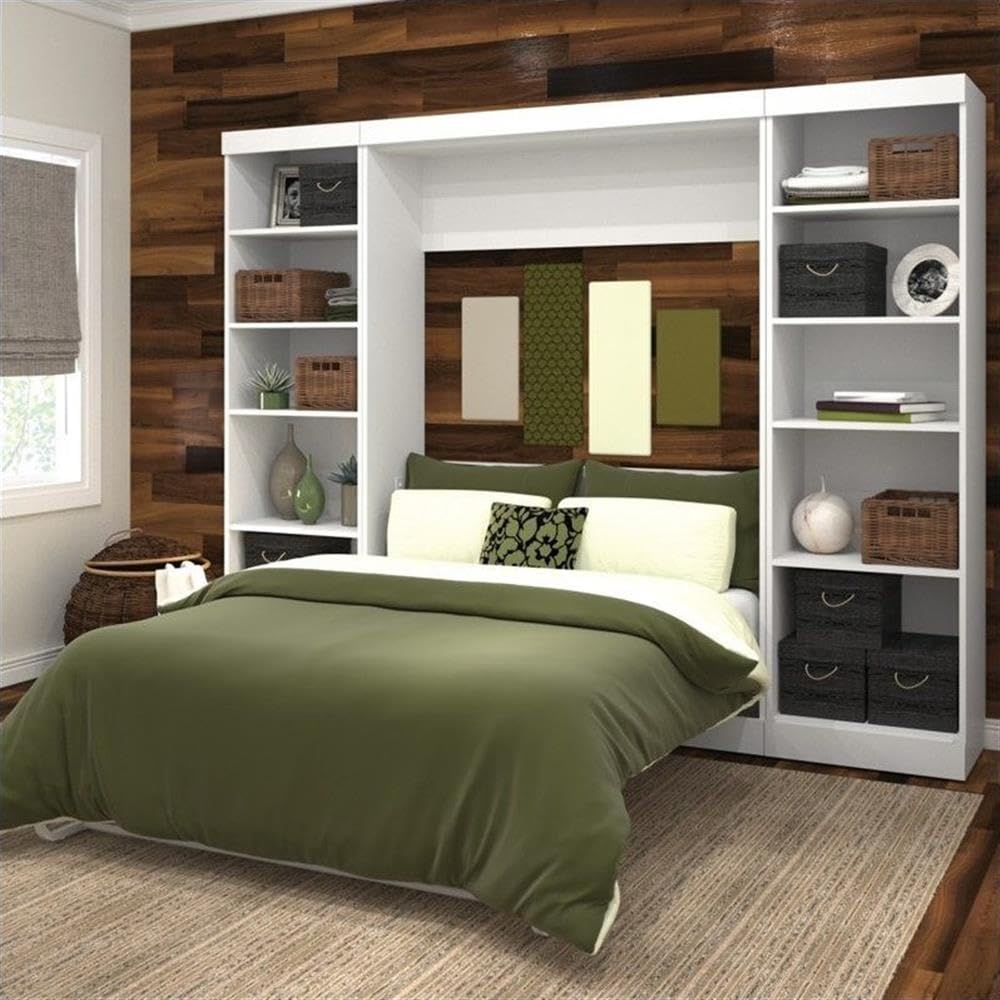 Atlin Designs Full Wall Bed with 2-Piece Storage Unit in White - Space Saving Murphy Bed for Small Apartments, Guest Rooms & Home Offices