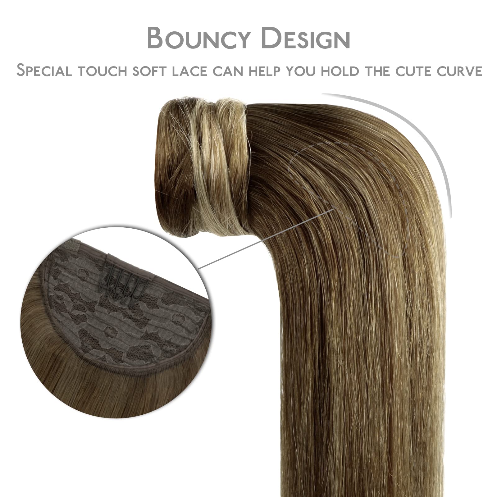 WENNALIFE 22 Inch Human Hair Ponytail Extension - 90g Clip-In Wrap Around Remy Hairpiece in Walnut Brown, Ash Brown & Bleach Blonde | Perfect for Parties, Weddings & Everyday Styling