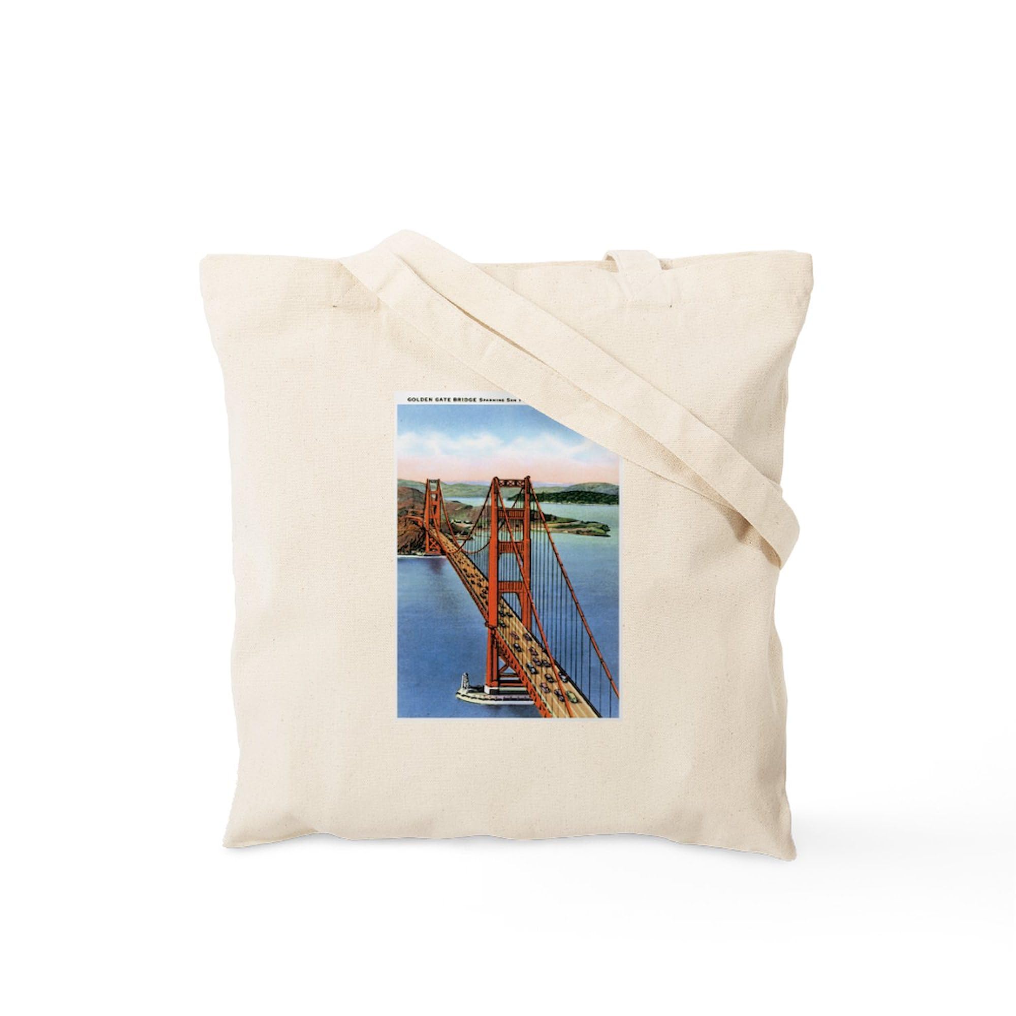 Golden Gate CA Tote Bag - Natural Canvas Reusable Shopping Bag with Printed Design | Eco-Friendly Grocery Bag for Travel, Beach & Daily Use