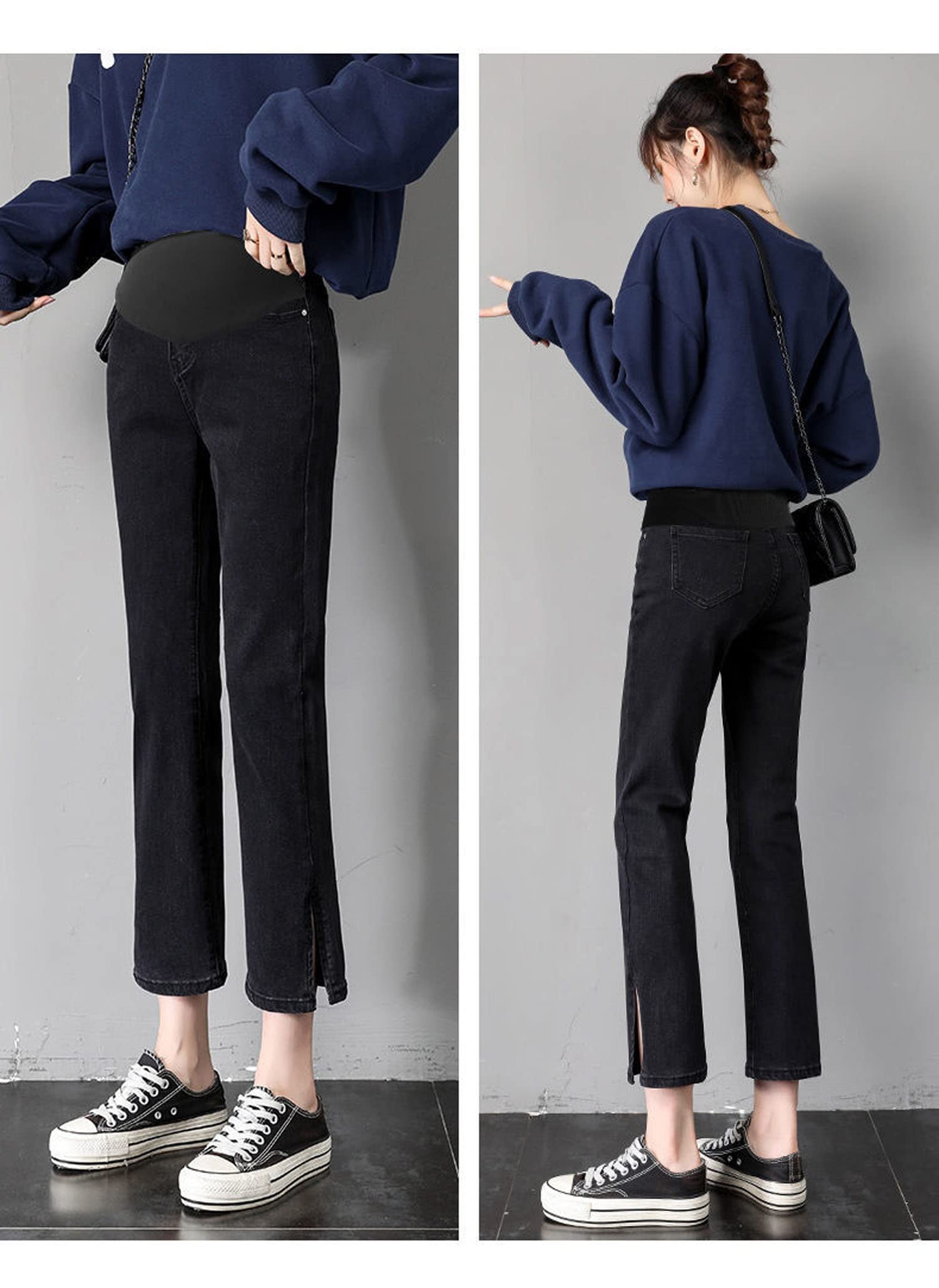 Super Stretchy Maternity Skinny Jeans for Women - Blue & Black Cropped Pregnancy Pants | Comfortable for Work, Travel & Everyday Wear