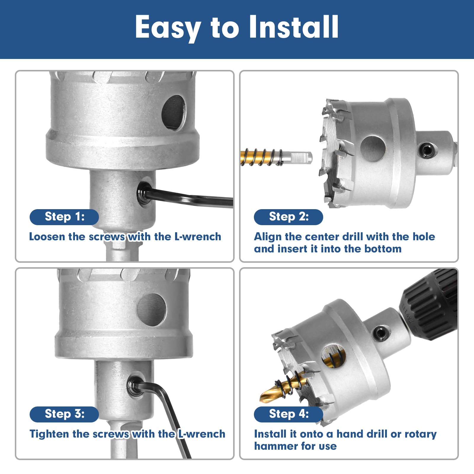 13Pcs Heavy Duty Carbide Hole Saw Kit - TCT Hole Cutter for Metal, Steel, Iron, Alloy & Copper - Includes Center Drill & L-Wrenches - Perfect for HVAC, Plumbing & Metal Fabrication Projects