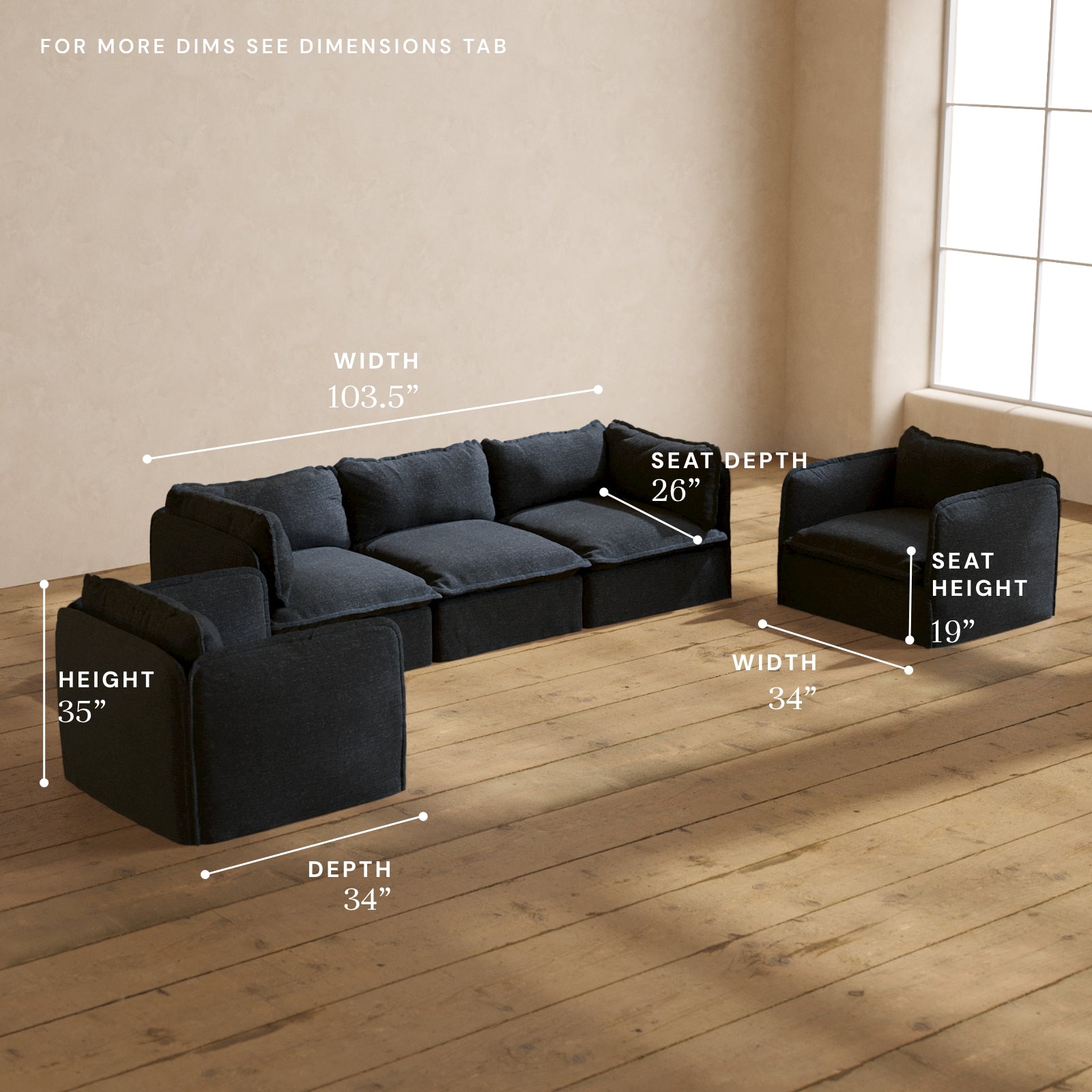 Premium Modular 3-Seater Sofa & Armchair Set in Indigo Blue - Modern L-Shaped Sectional Couch for Living Room, Lounge & Home Theater Comfort