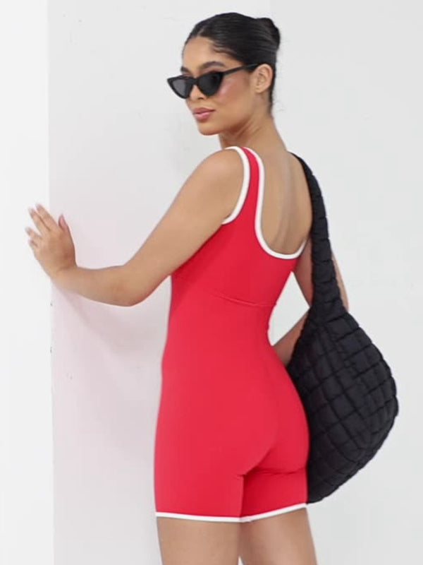 ZASUWA Women's U Neck Contrast Stripes Backless Romper Jumpsuit - Sexy Summer Outfit for Beach, Party & Night Out