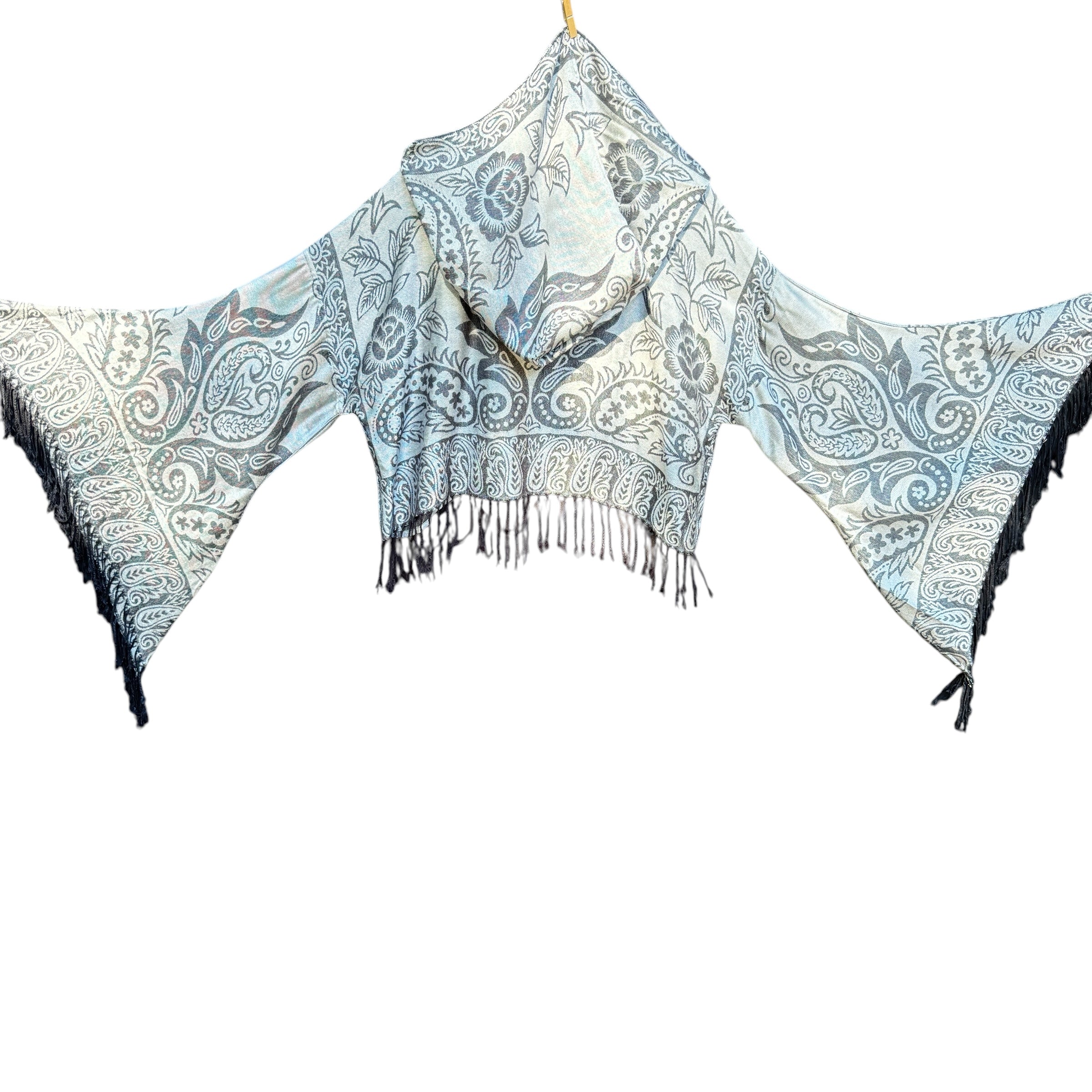 Butterfly Bell Pashmina Top - Elegant White Rose Print Women's Fashion Blouse for Casual Wear & Special Occasions