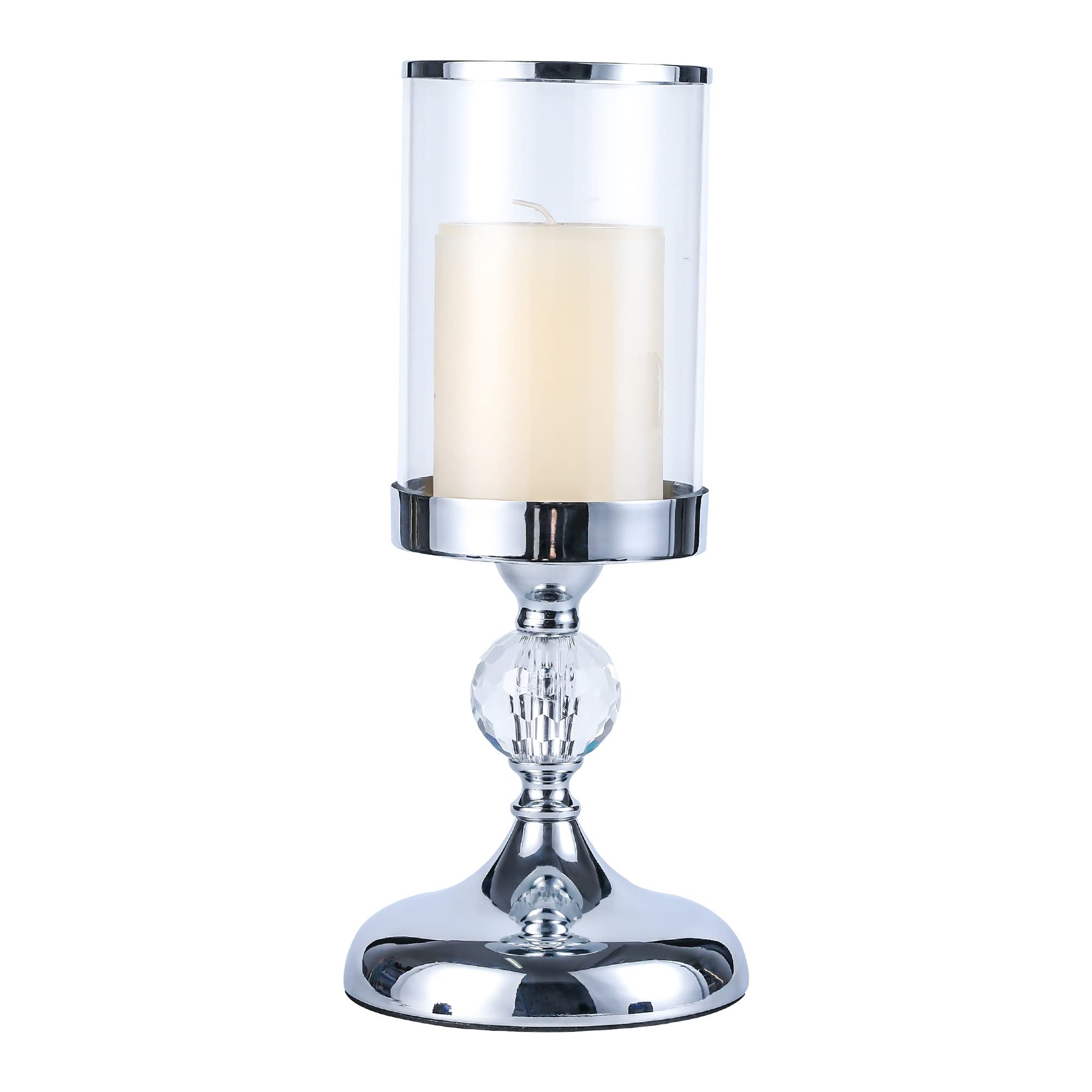 Elegant Crystal Pillar Candle Holders with Lid - Glass Candle Stand with Crystal Ball for Coffee Table, Dining Table, Wedding Centerpiece, Christmas & Halloween Decor - Perfect for Home, Party & Romantic Ambiance (CH065S)