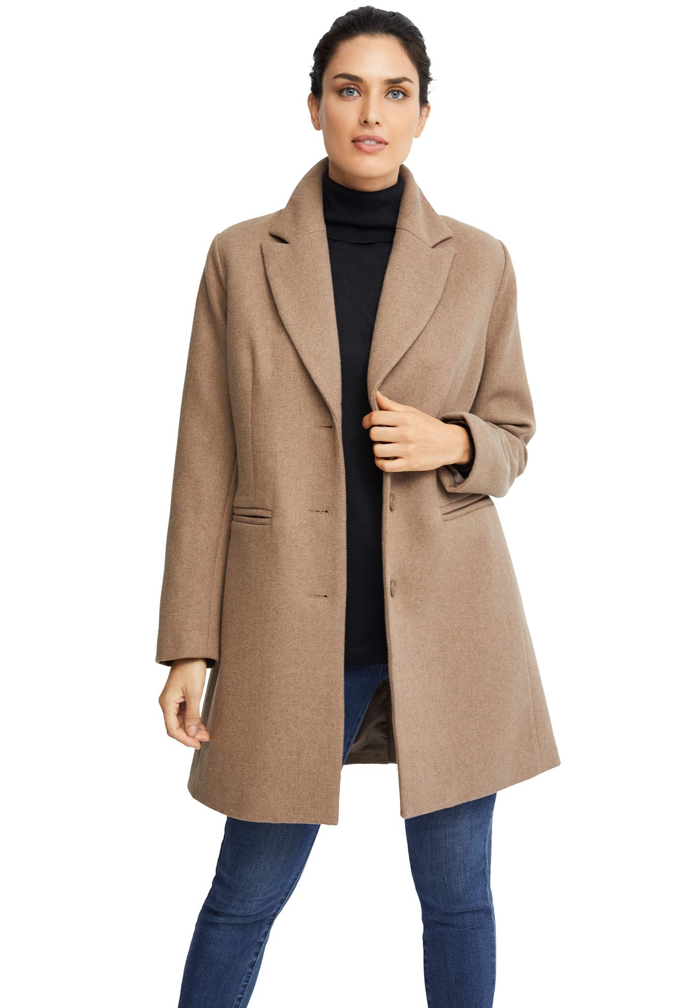 Ellos Women's Plus Size Classic Wool-Blend Coat - Warm Winter Trench Coat for Curvy Women | Perfect for Office, Dating & Holiday Outfits